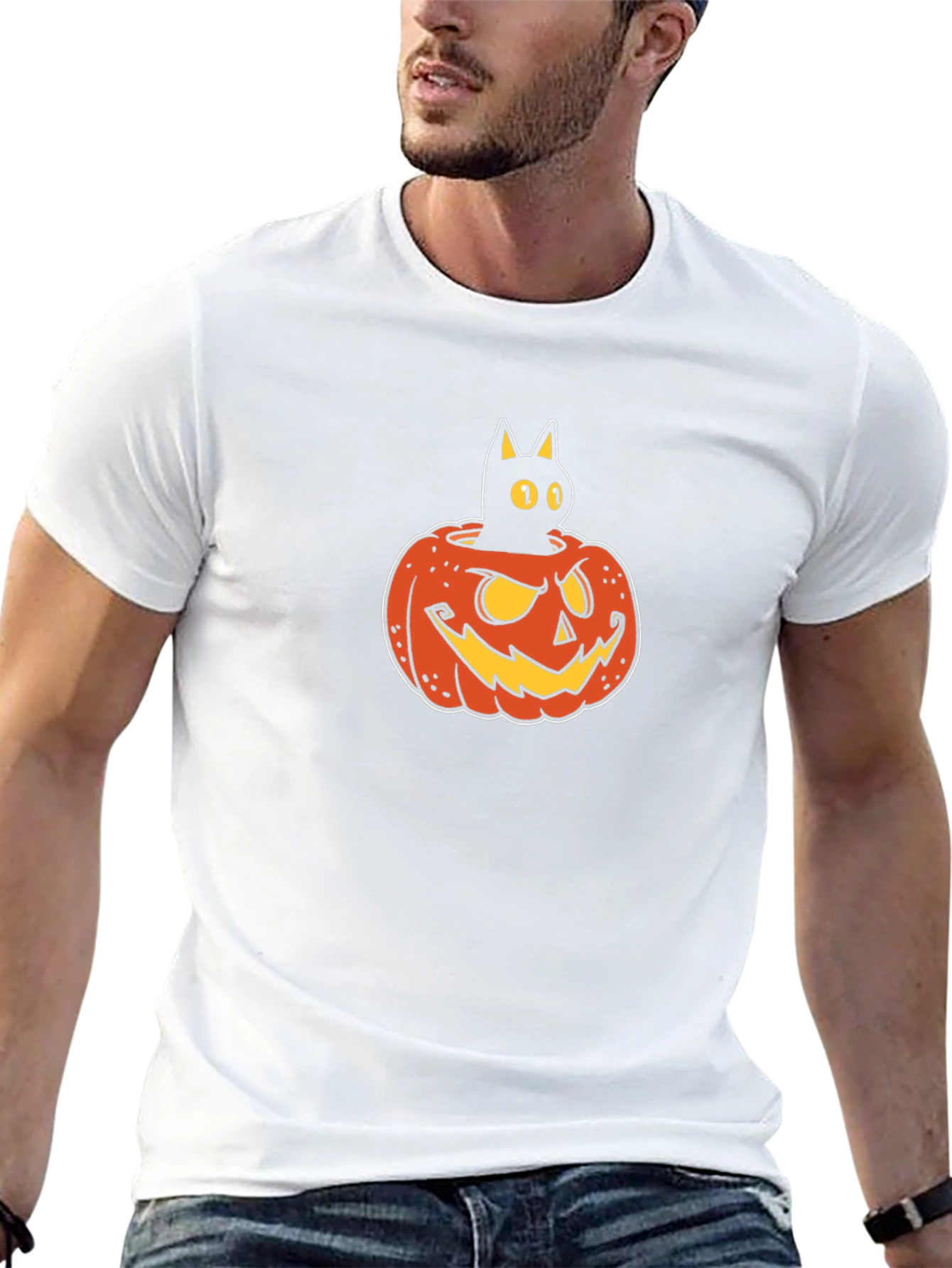 Halloween Black Cat Pumpkin Graphic T-Shirt