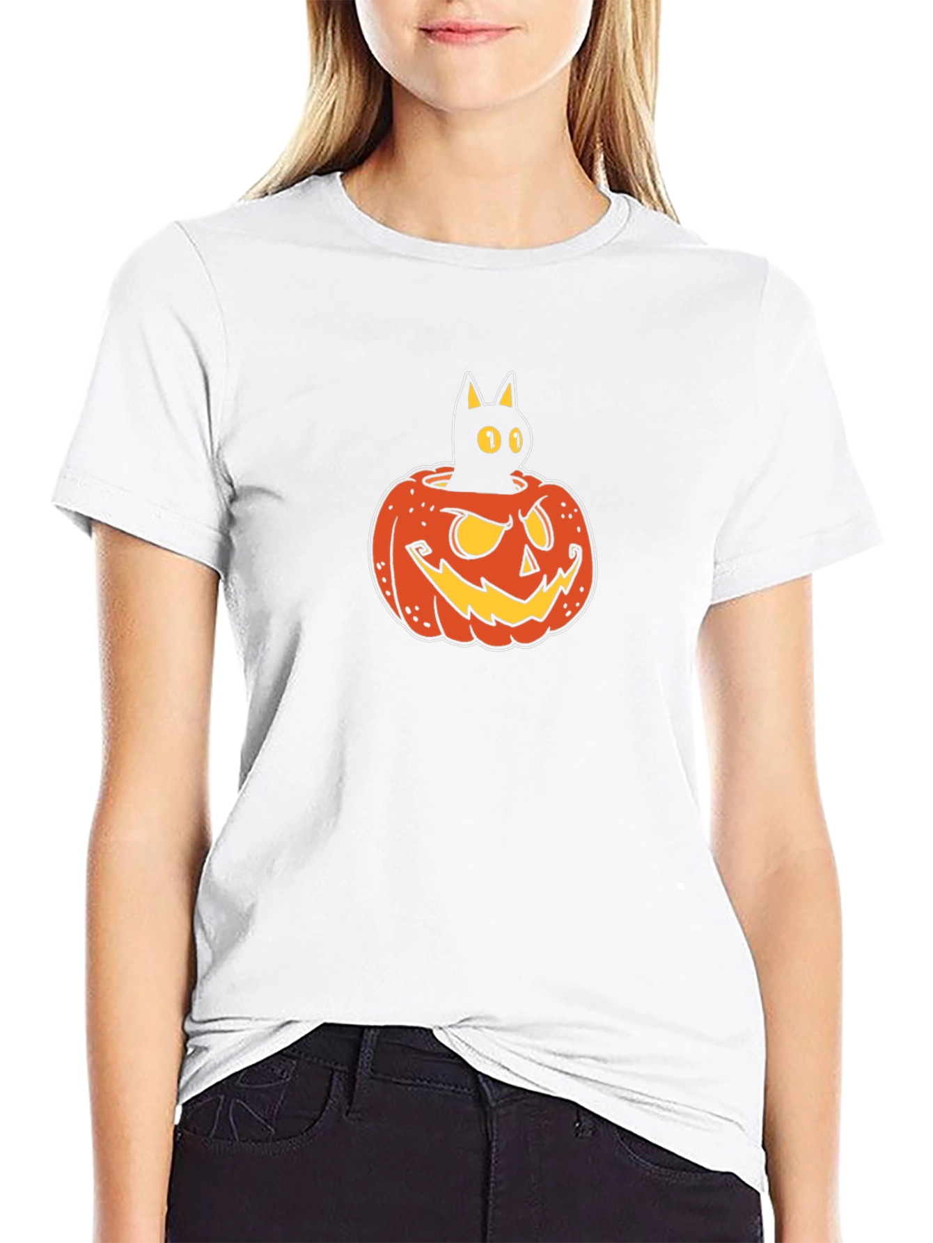 Halloween Black Cat Pumpkin Graphic T-Shirt