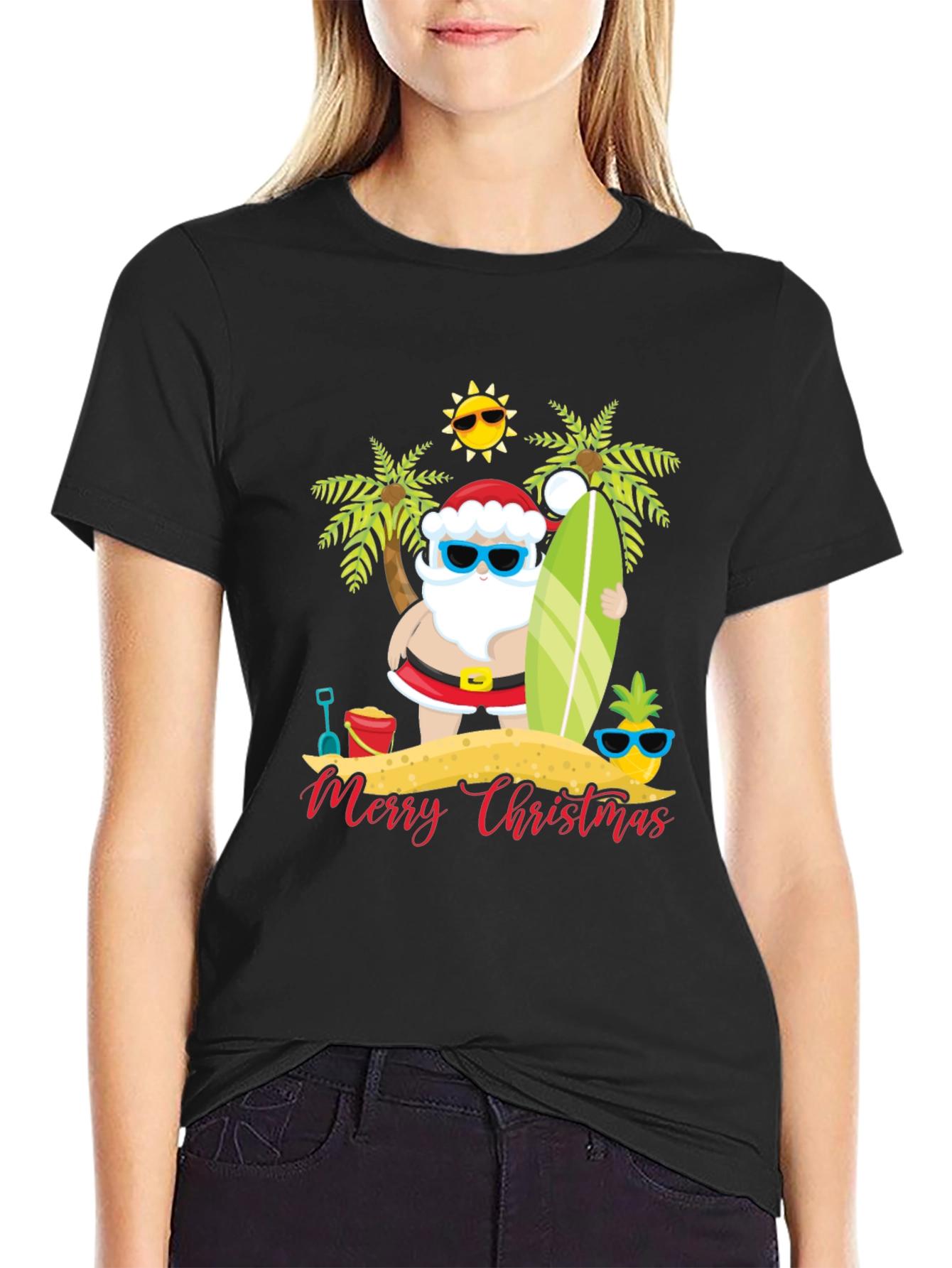 Beach Santa Merry Christmas T-Shirt