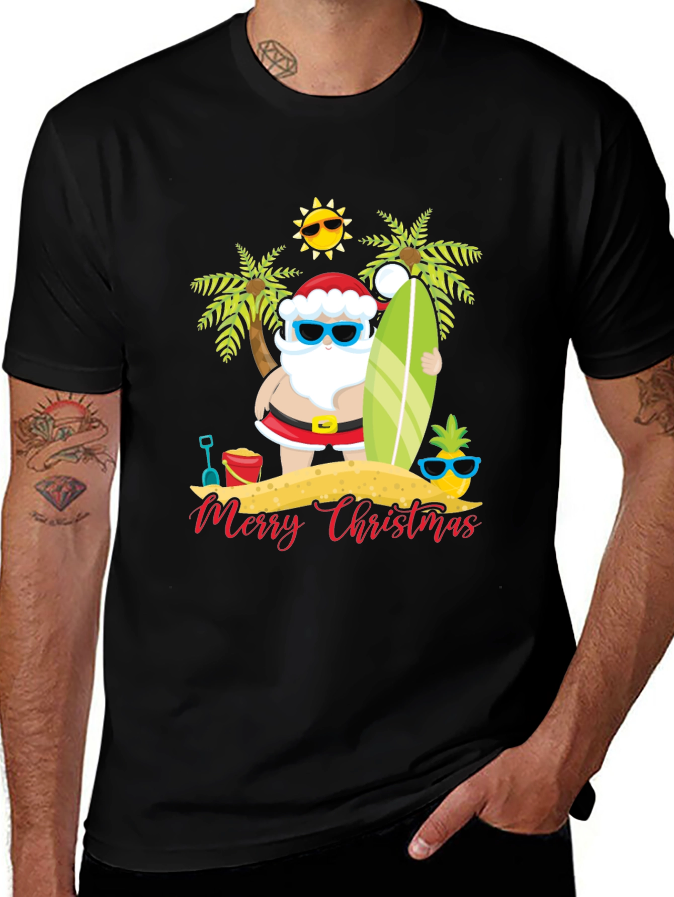 Beach Santa Merry Christmas T-Shirt
