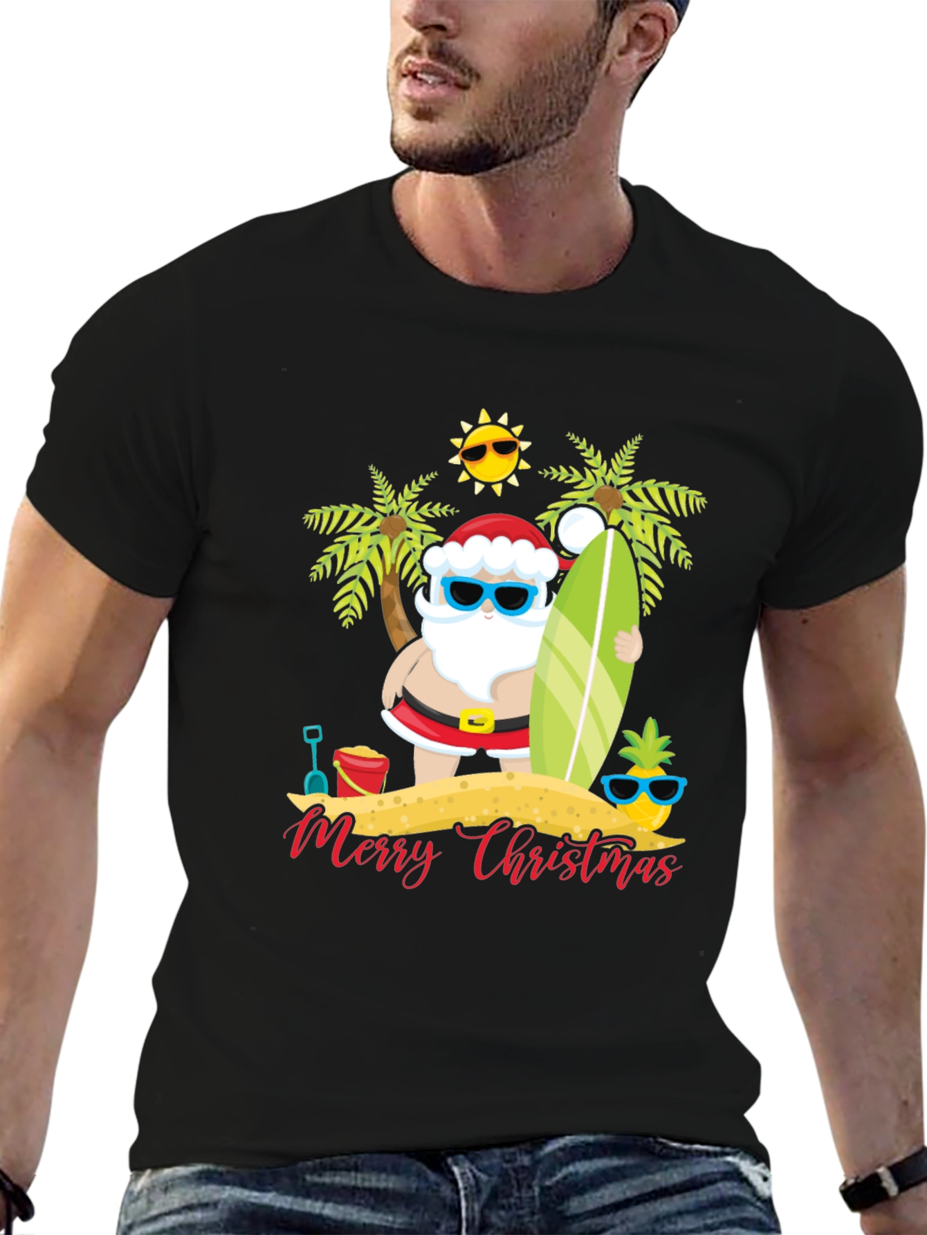 Beach Santa Merry Christmas T-Shirt