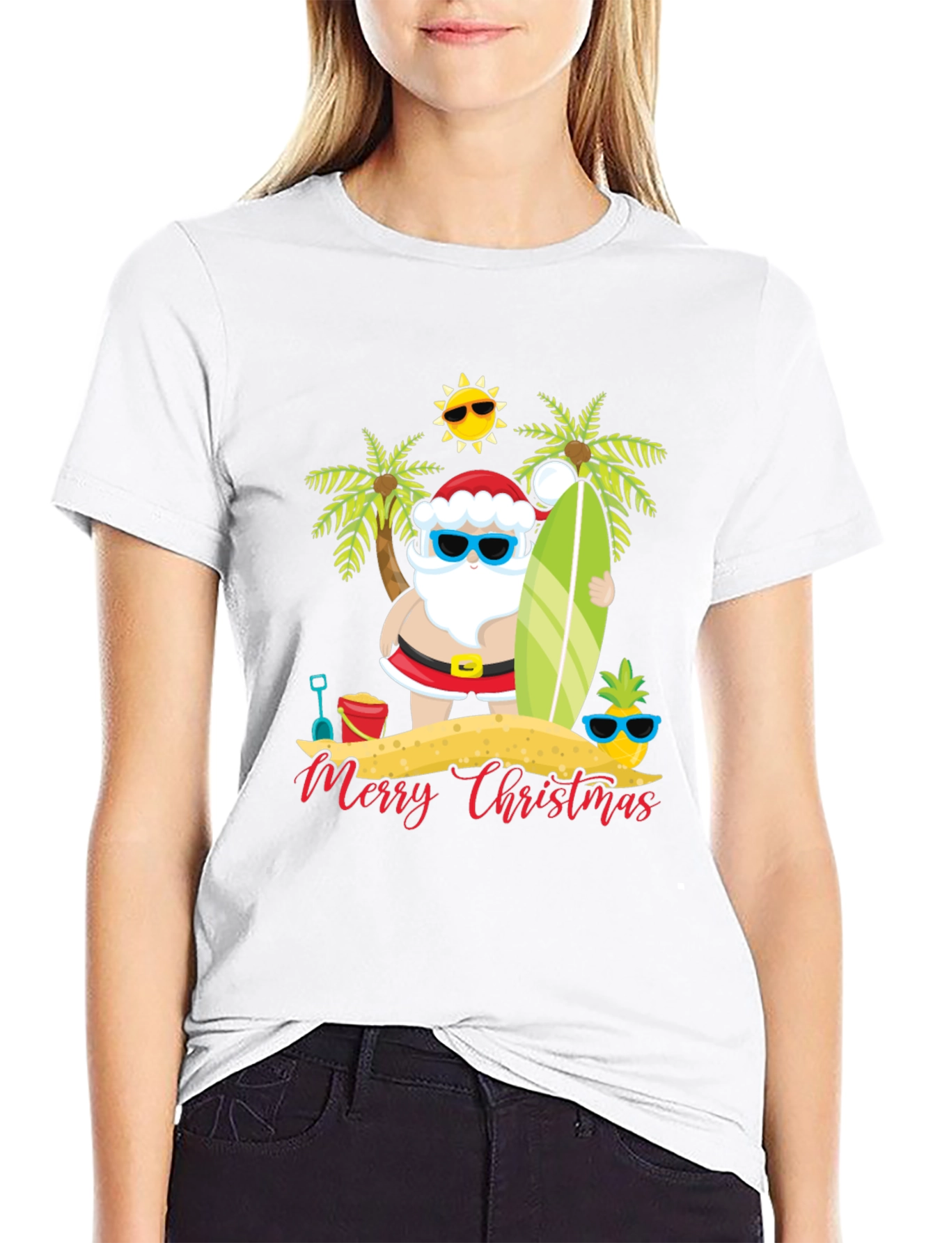 Beach Santa Merry Christmas T-Shirt
