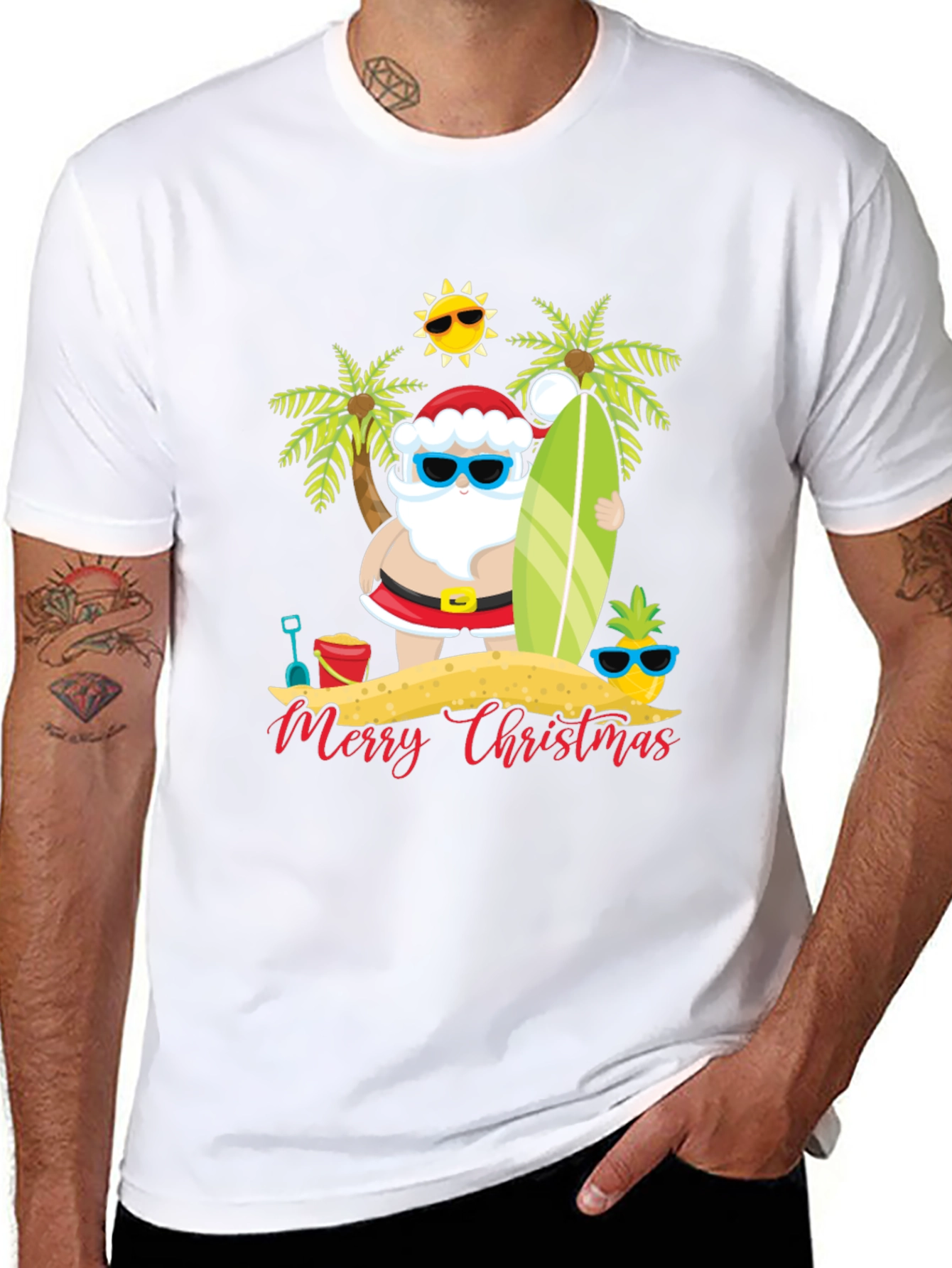 Beach Santa Merry Christmas T-Shirt