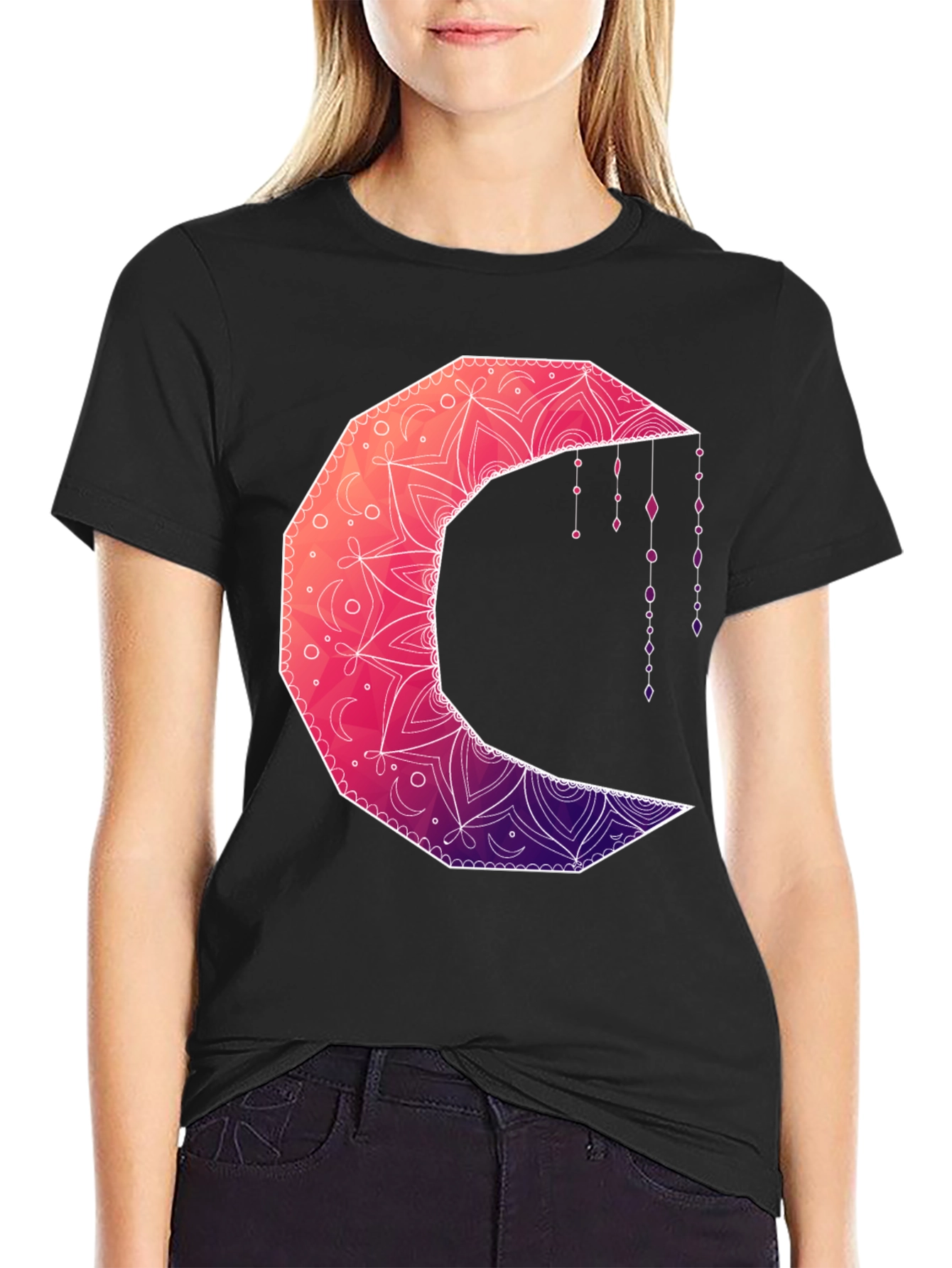 Geometric Crescent Moon Graphic Tee