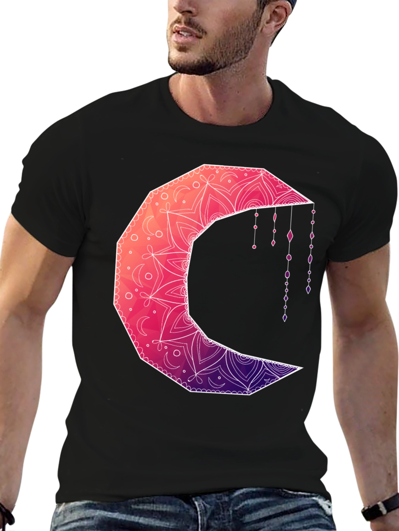 Geometric Crescent Moon Graphic Tee
