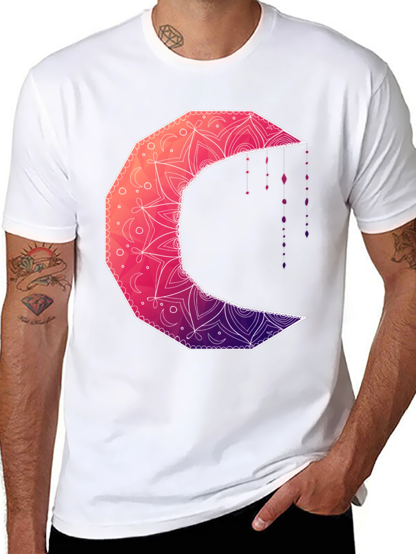 Geometric Crescent Moon Graphic Tee
