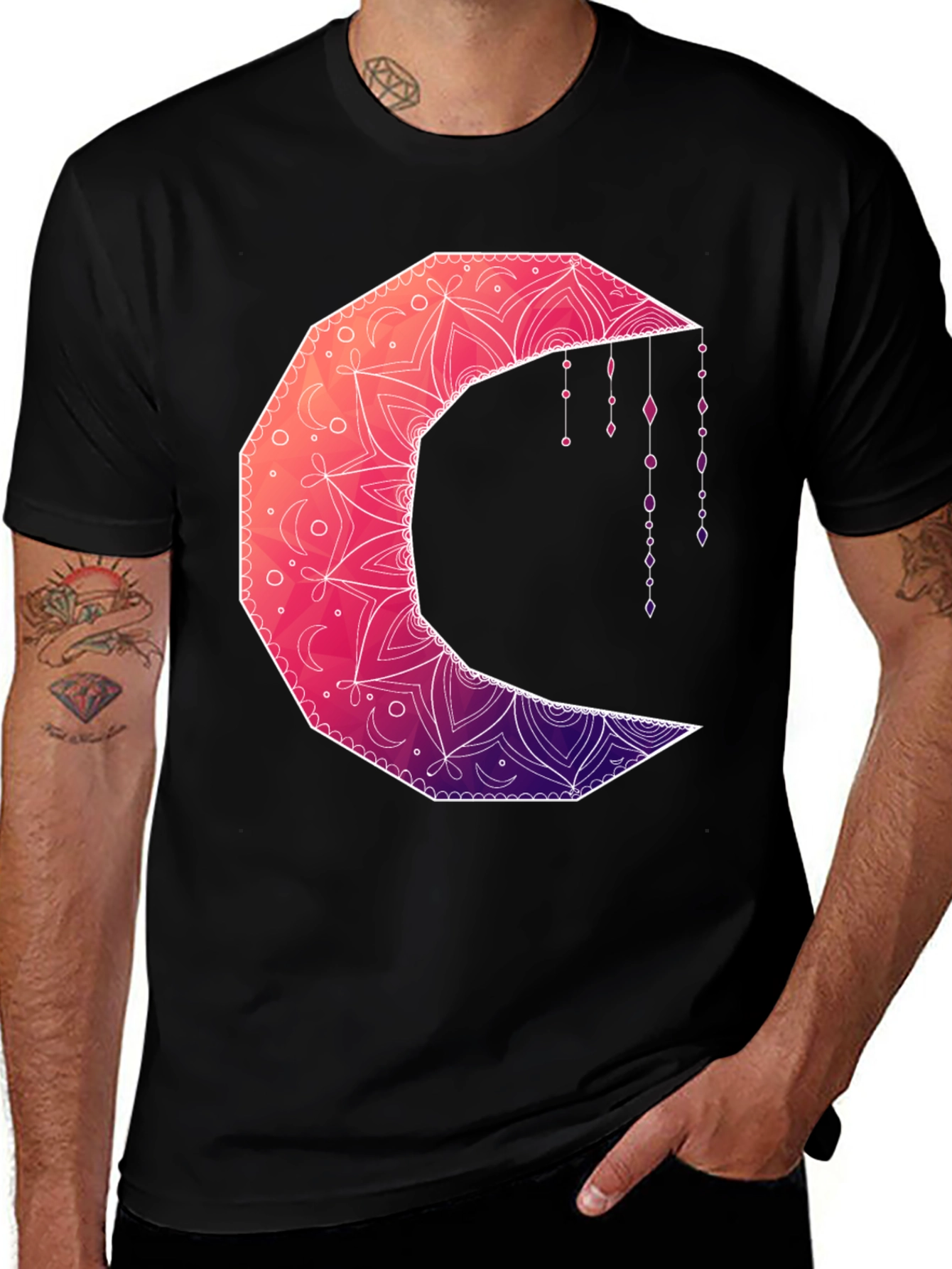 Geometric Crescent Moon Graphic Tee