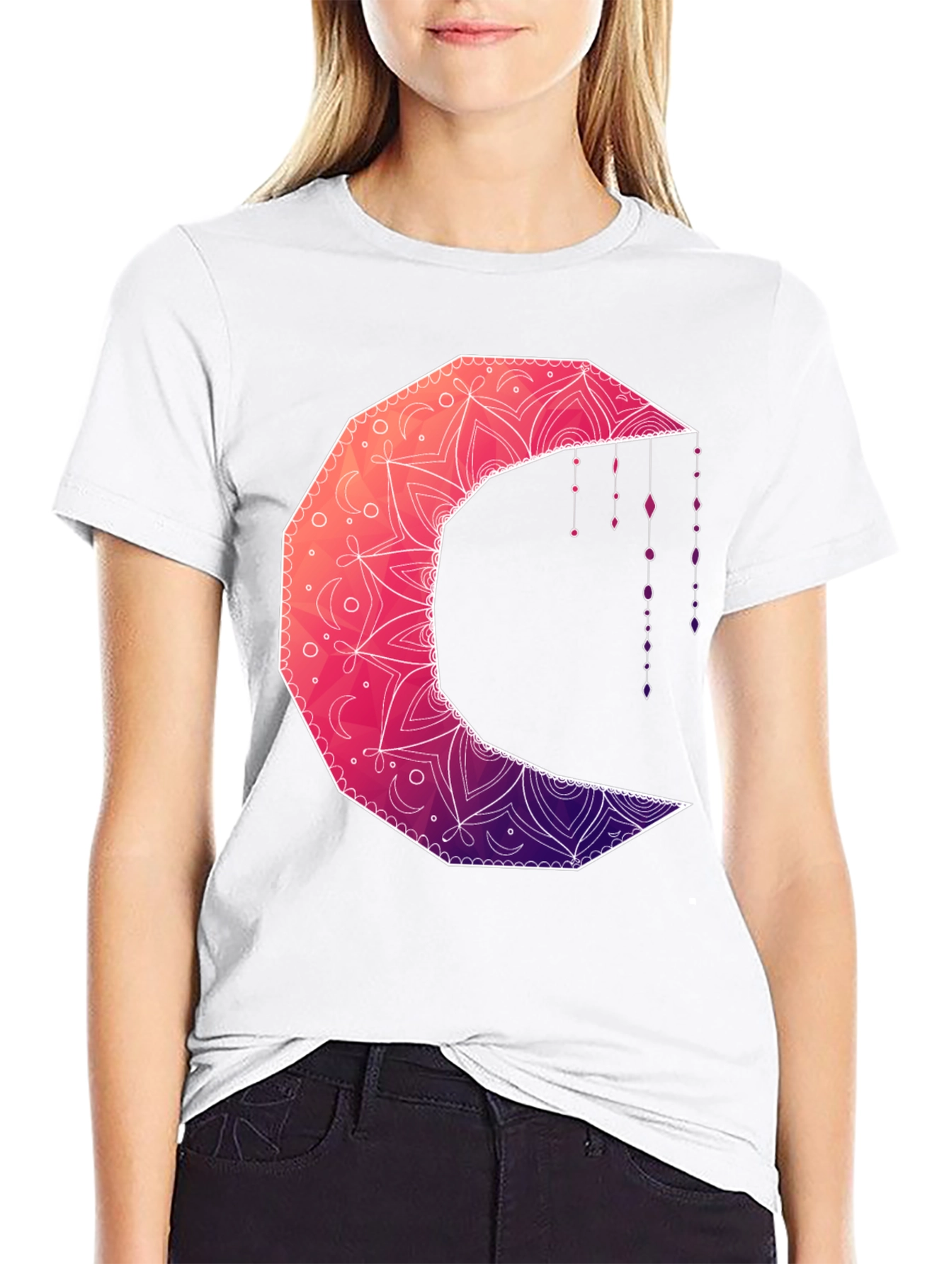 Geometric Crescent Moon Graphic Tee