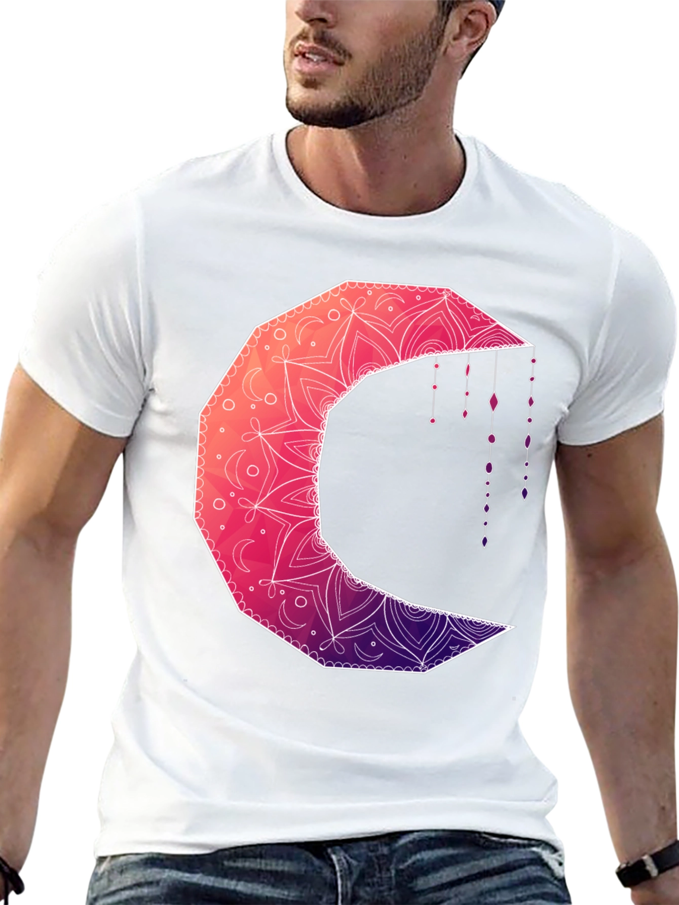 Geometric Crescent Moon Graphic Tee
