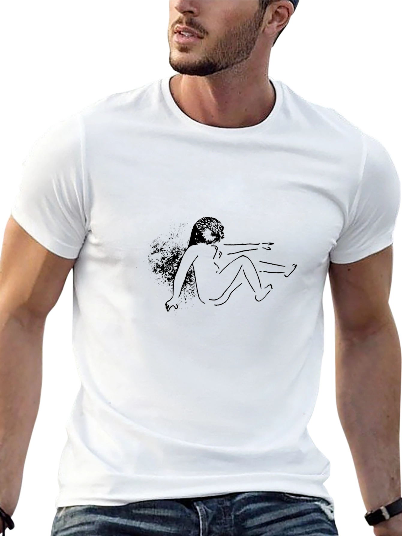 Abstract Line Art Print Black T-Shirt