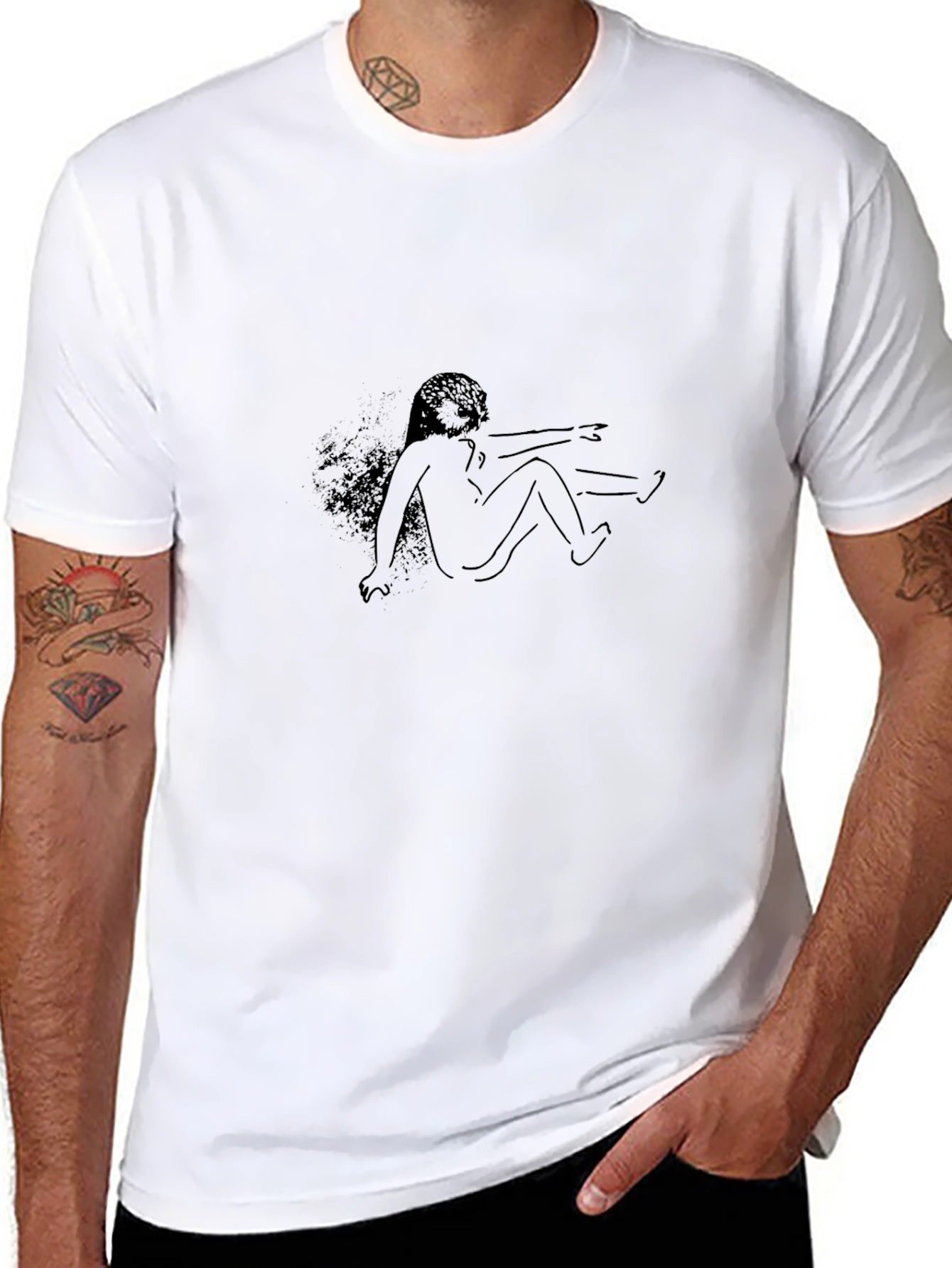 Abstract Line Art Print Black T-Shirt