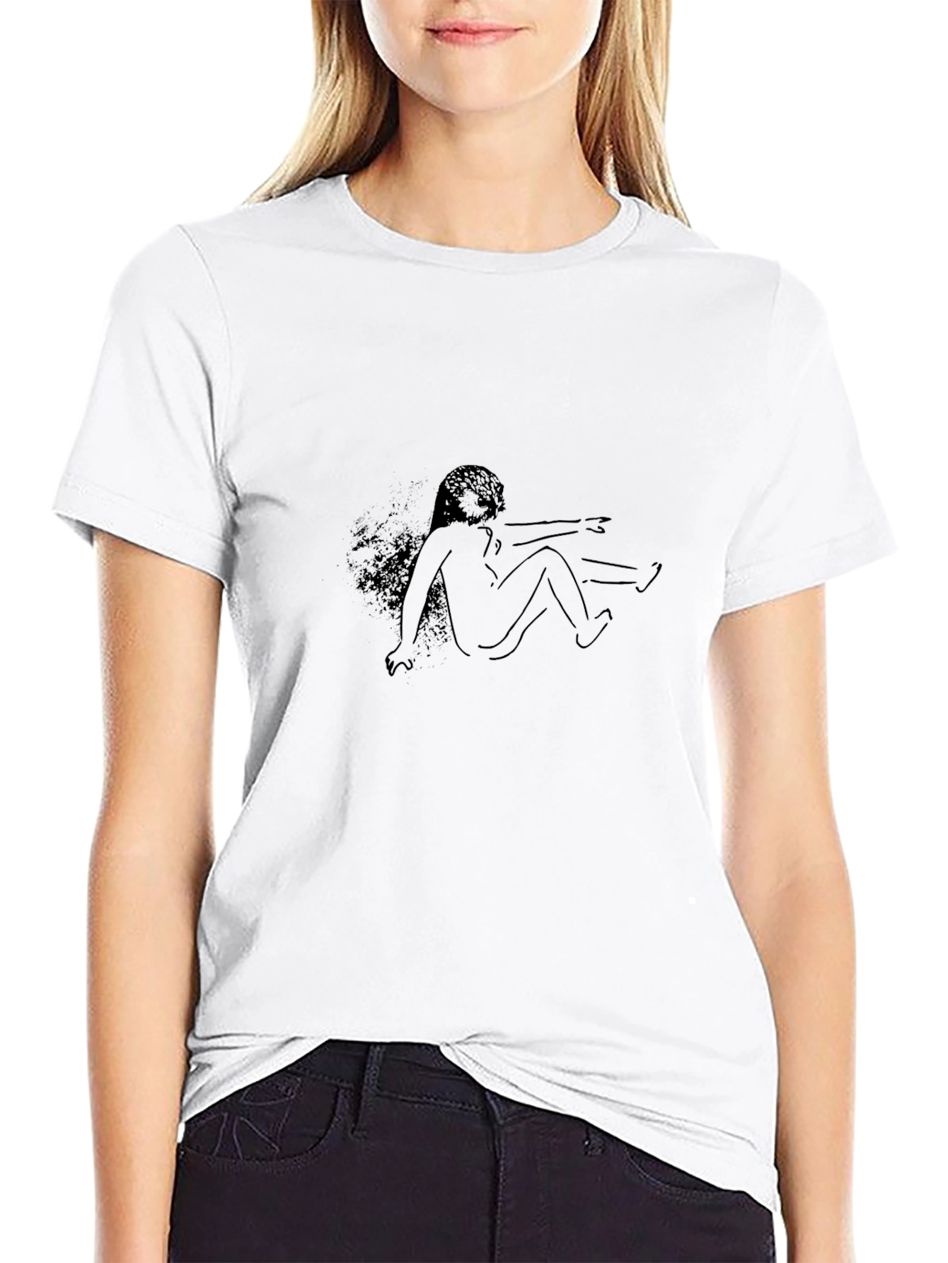 Abstract Line Art Print Black T-Shirt