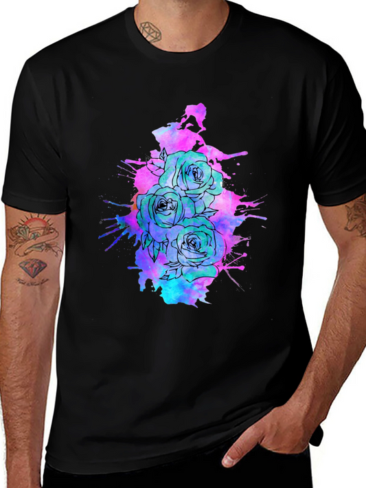 Floral Ink Splatter T-Shirt - Unique Graphic Tee