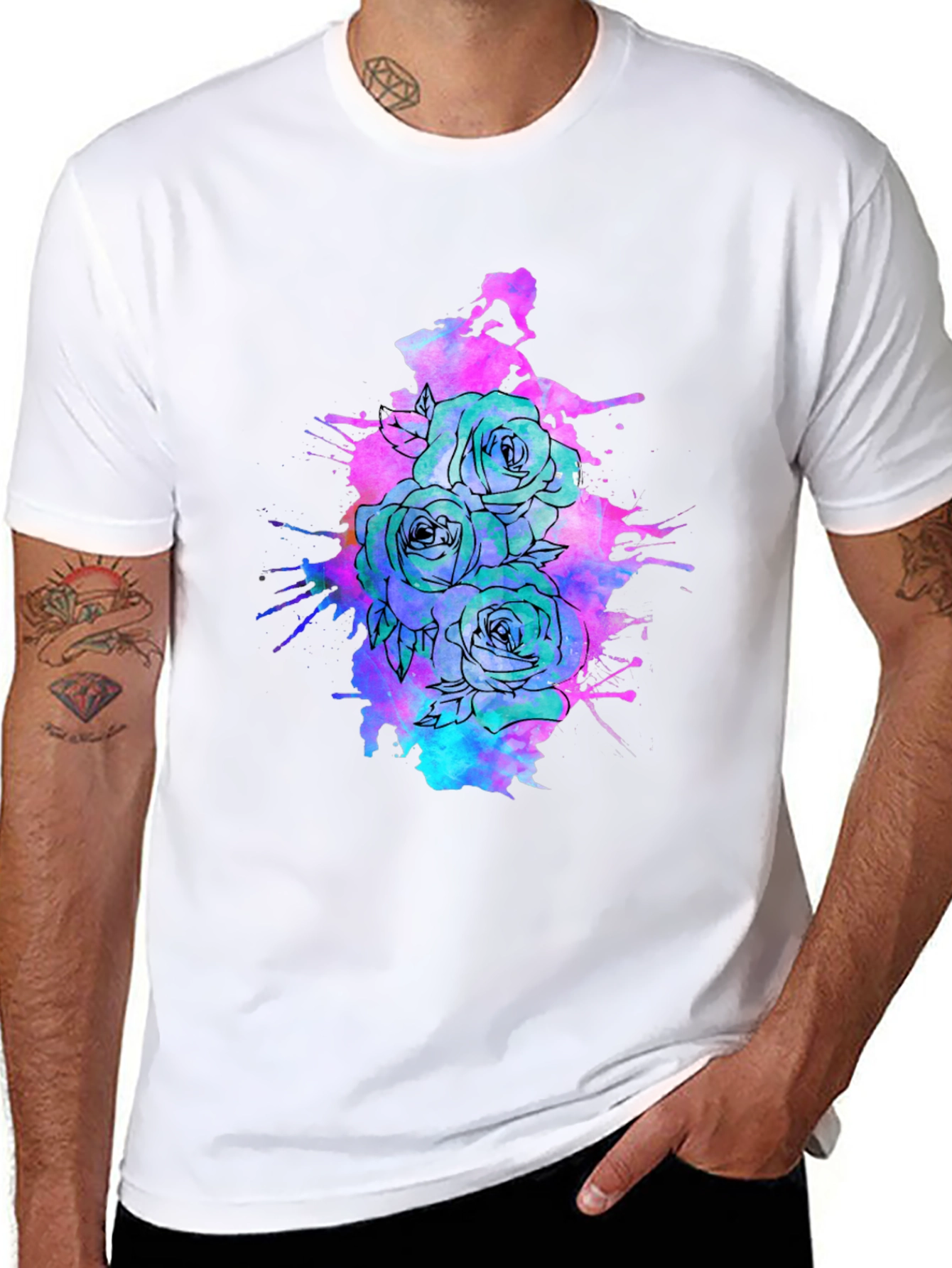 Floral Ink Splatter T-Shirt - Unique Graphic Tee
