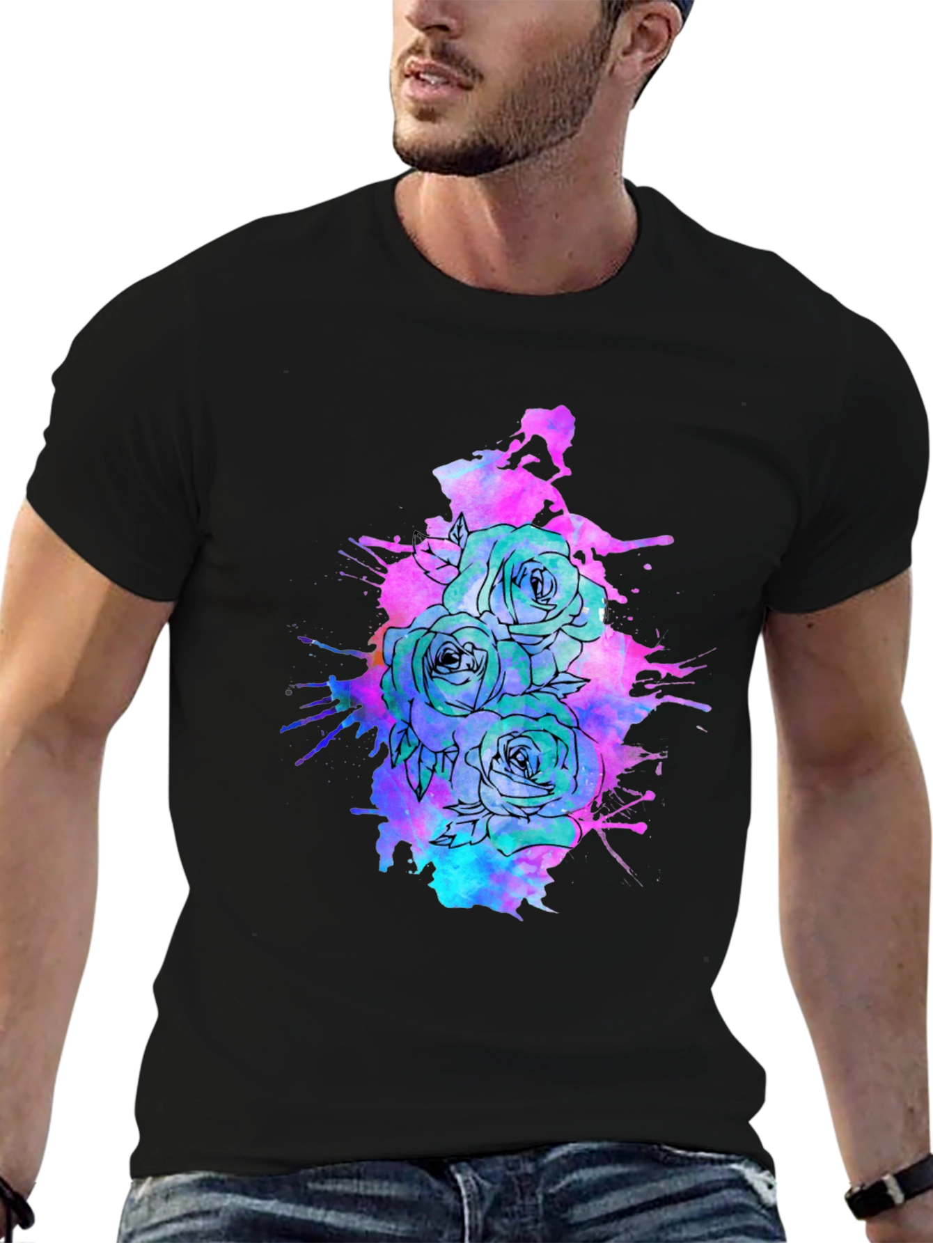 Floral Ink Splatter T-Shirt - Unique Graphic Tee
