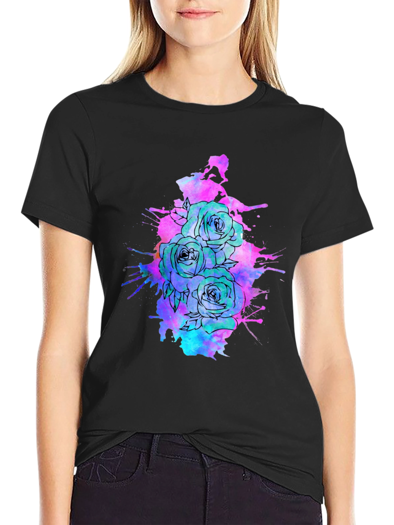 Floral Ink Splatter T-Shirt - Unique Graphic Tee