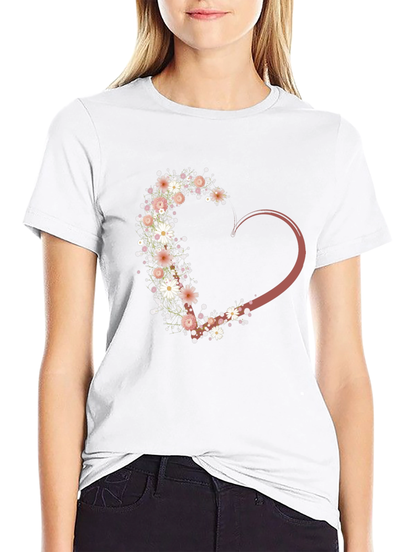 Floral Heart Graphic Tee - Stylish Casual Wear