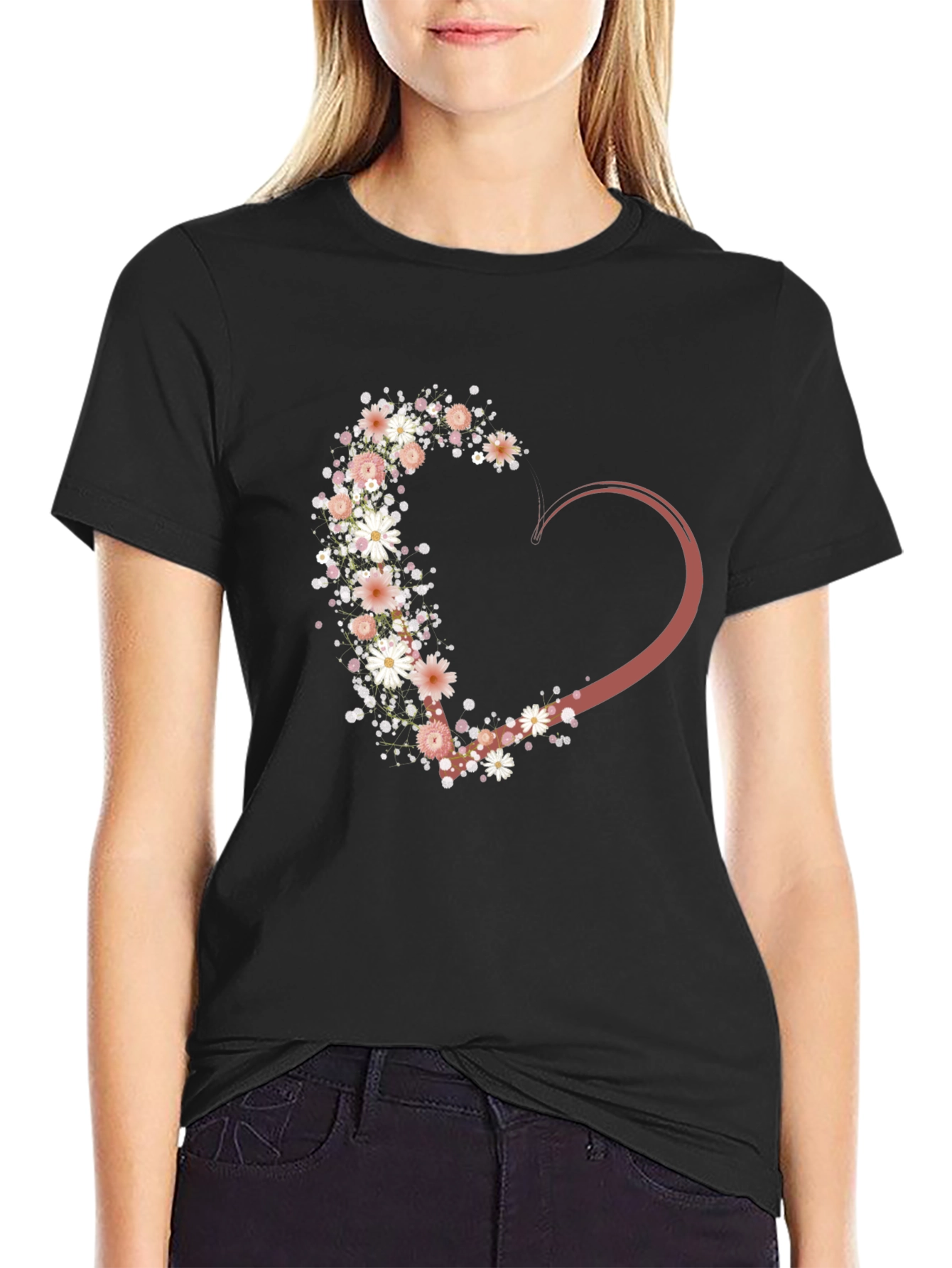 Floral Heart Graphic Tee - Stylish Casual Wear