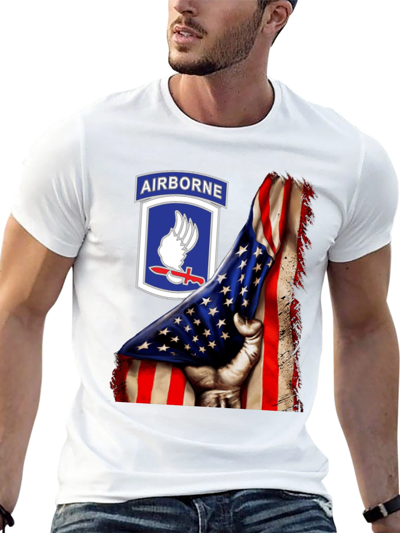 Airborne American Flag Graphic T-Shirt