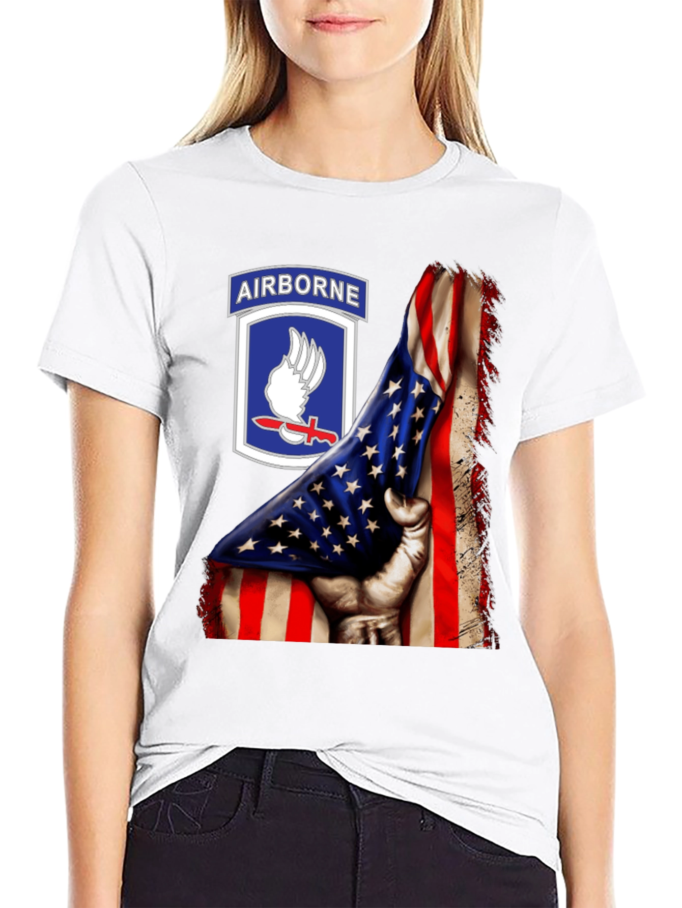 Airborne American Flag Graphic T-Shirt