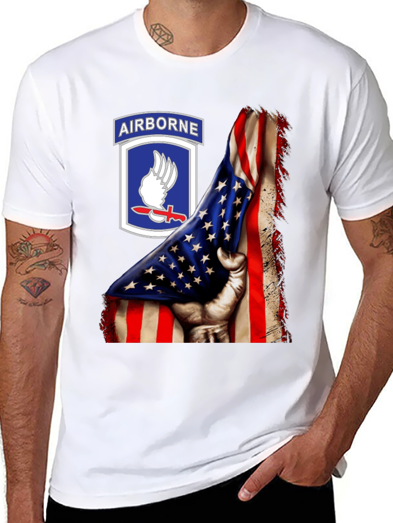 Airborne American Flag Graphic T-Shirt