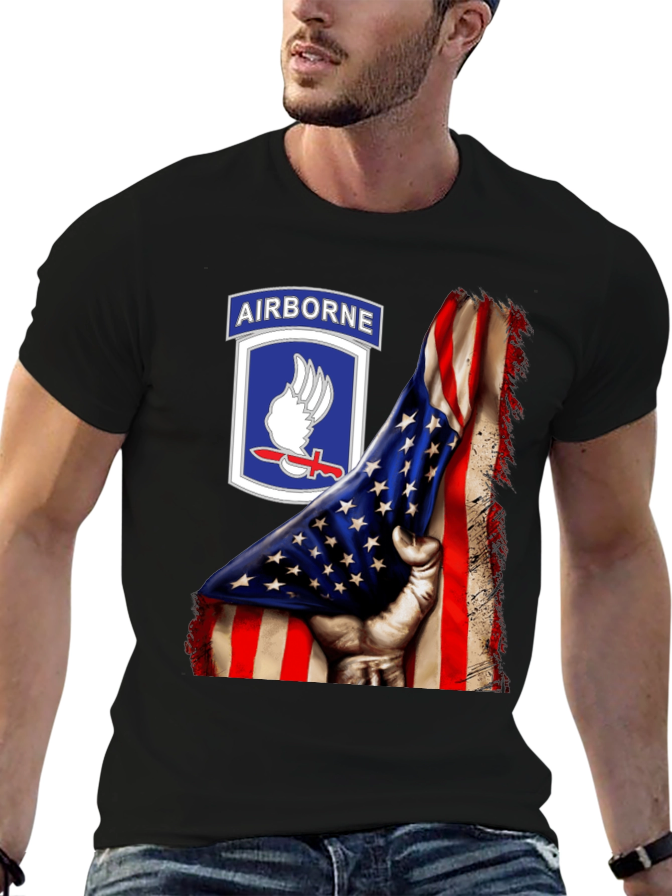 Airborne American Flag Graphic T-Shirt