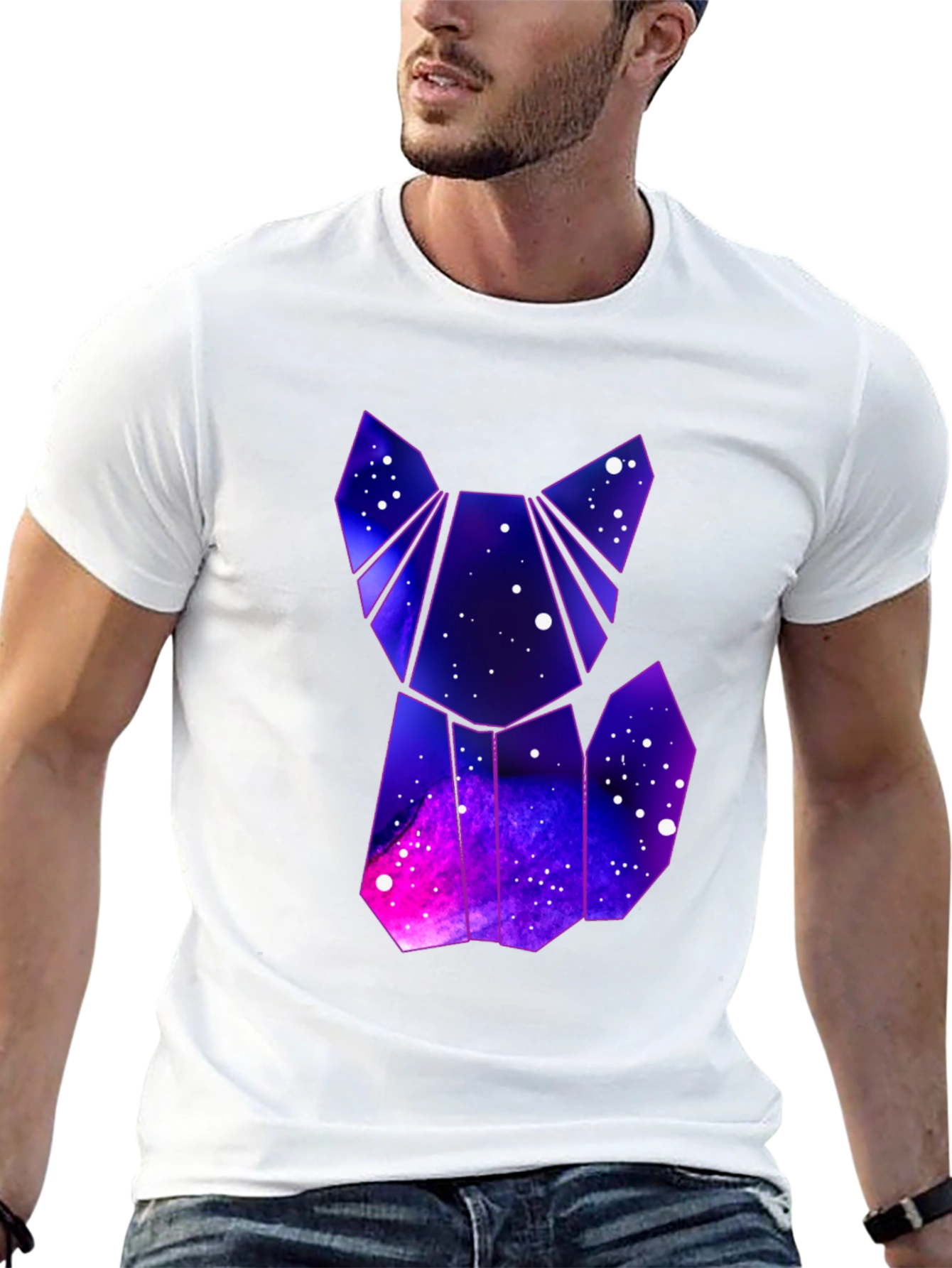 Geometric Galaxy Fox T-Shirt - Cosmic Style