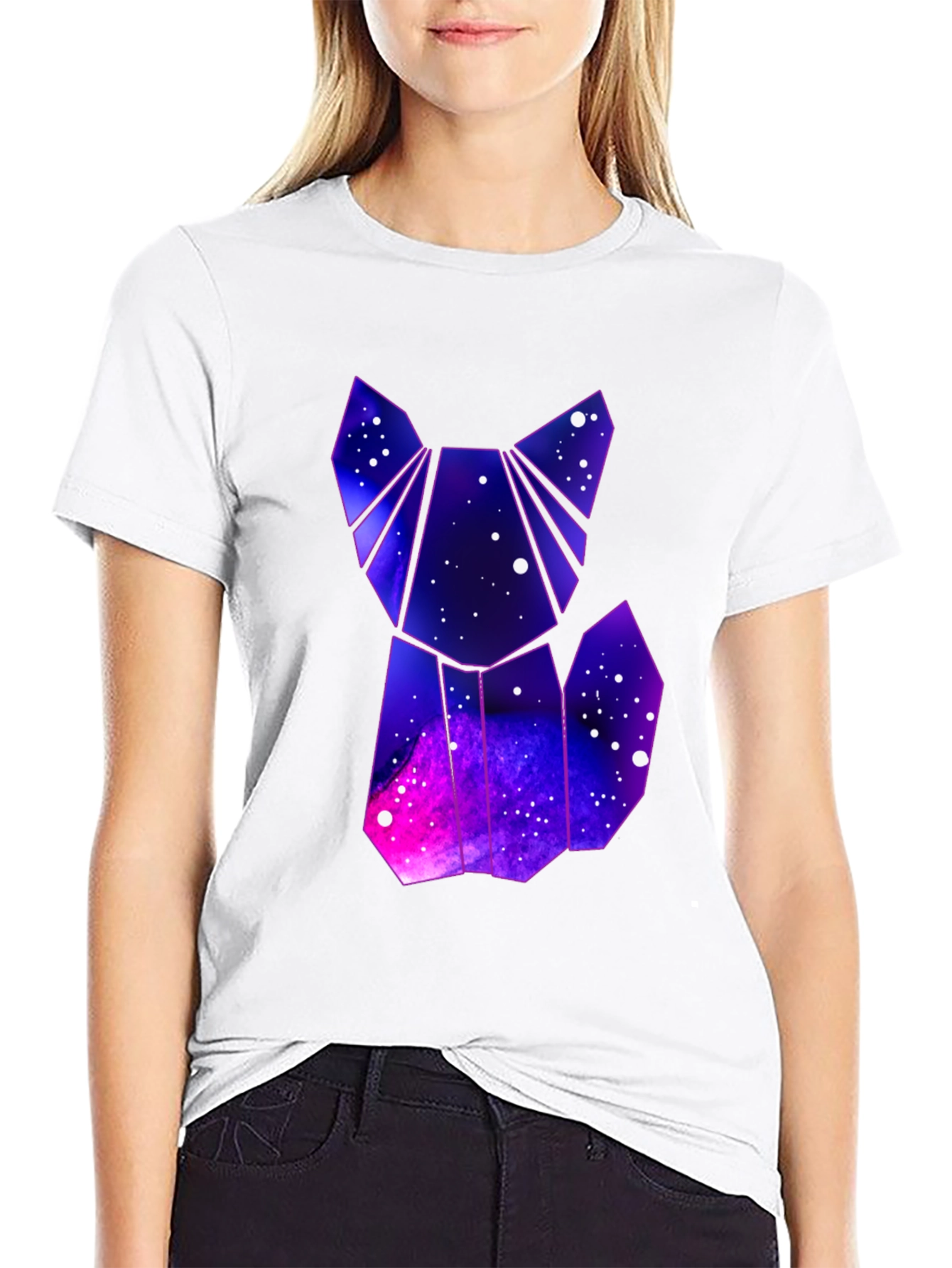 Geometric Galaxy Fox T-Shirt - Cosmic Style