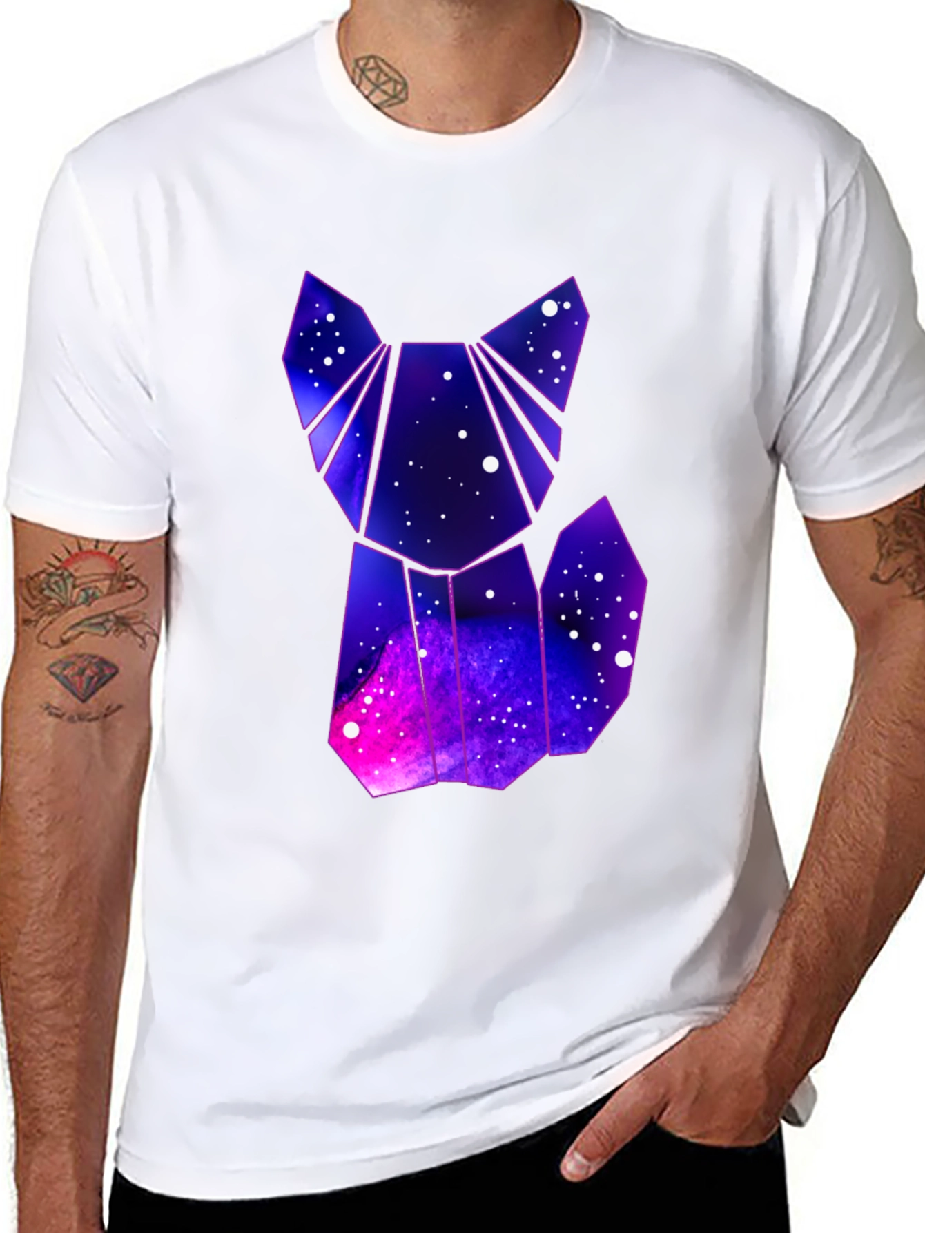 Geometric Galaxy Fox T-Shirt - Cosmic Style
