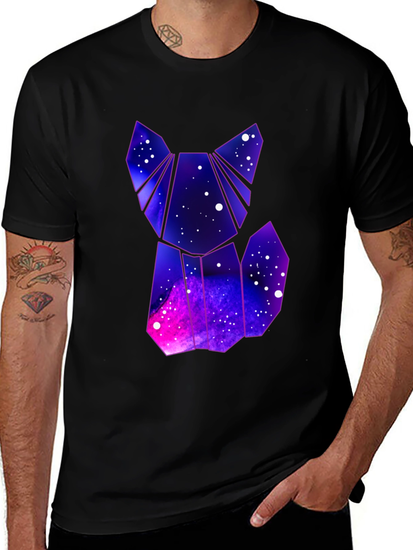Geometric Galaxy Fox T-Shirt - Cosmic Style
