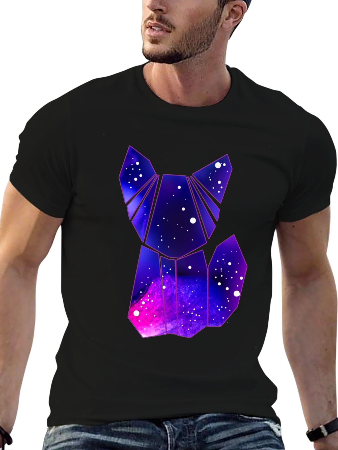 Geometric Galaxy Fox T-Shirt - Cosmic Style
