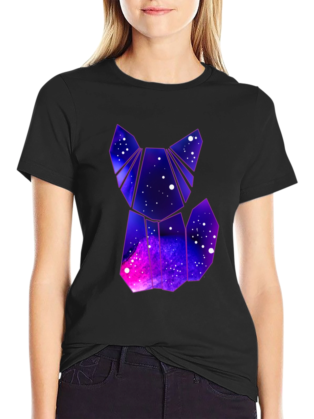 Geometric Galaxy Fox T-Shirt - Cosmic Style