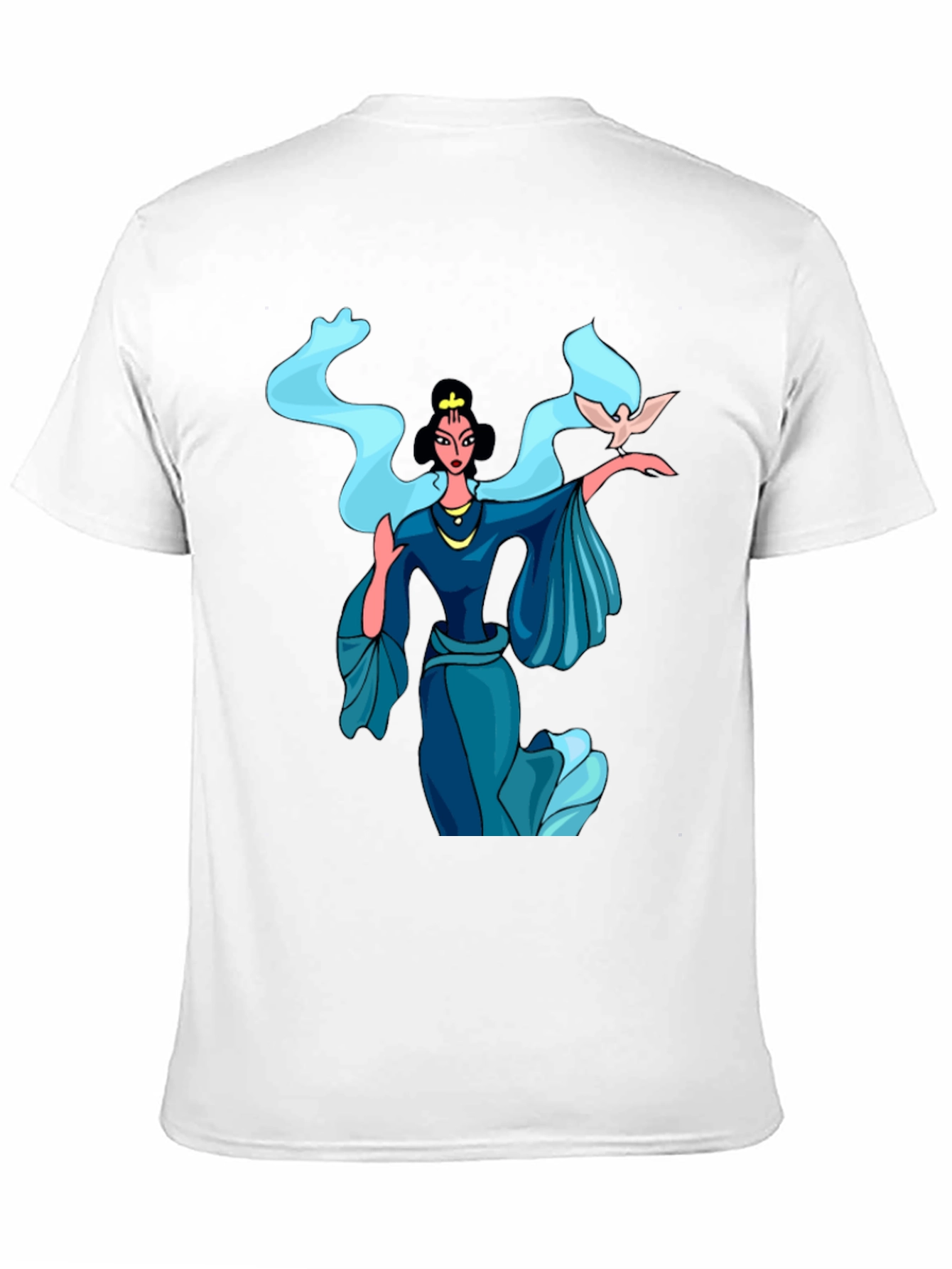 Elegant Woman with Dove Graphic Tee - Black