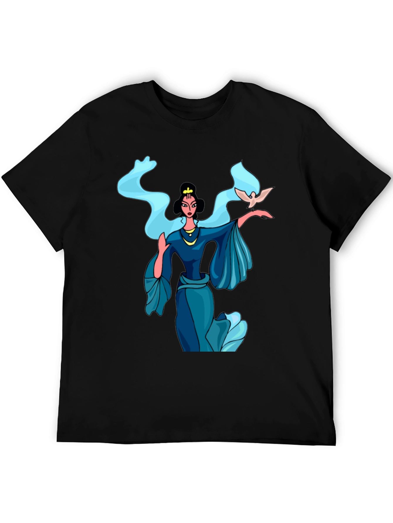 Elegant Woman with Dove Graphic Tee - Black