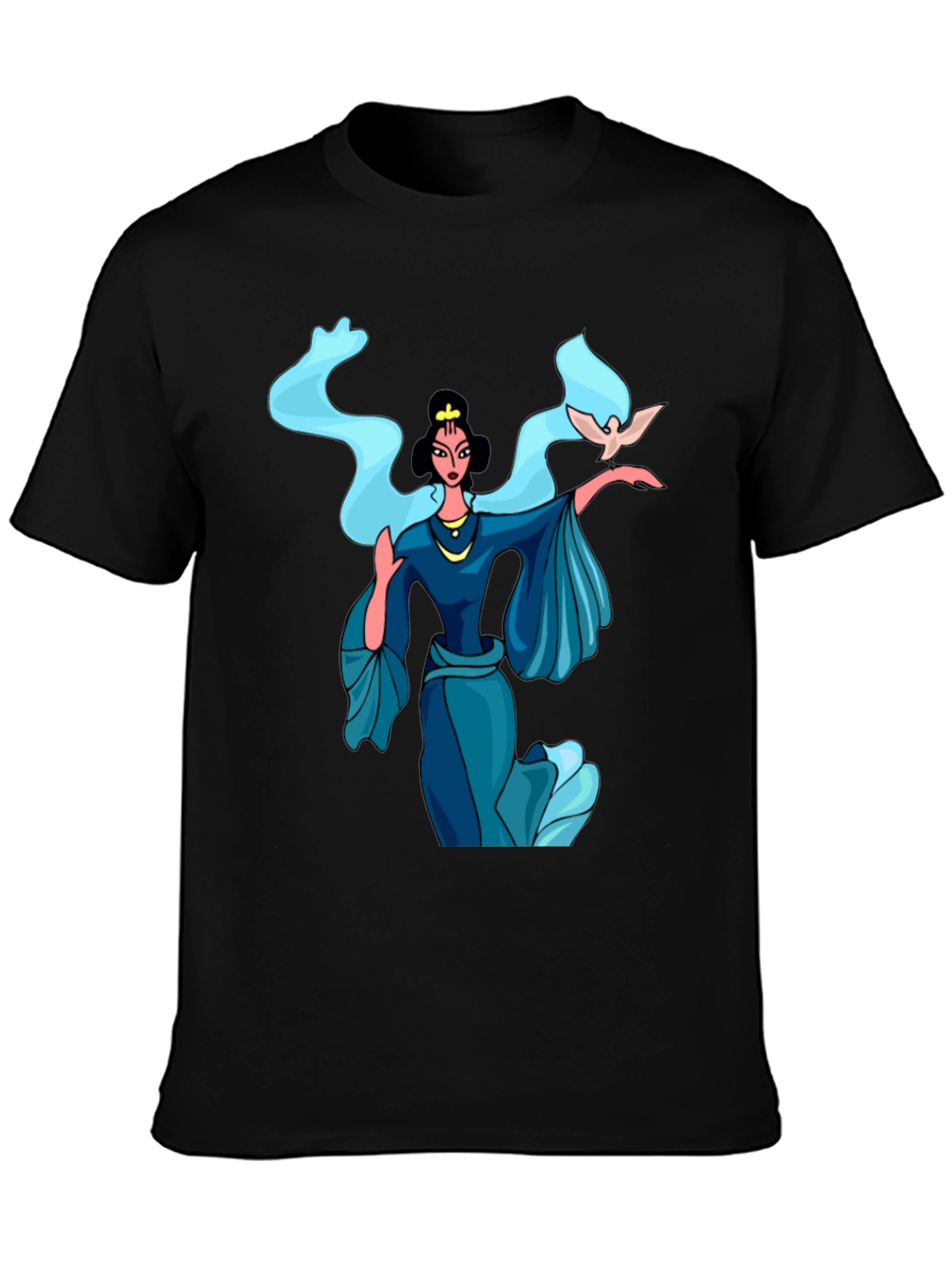 Elegant Woman with Dove Graphic Tee - Black