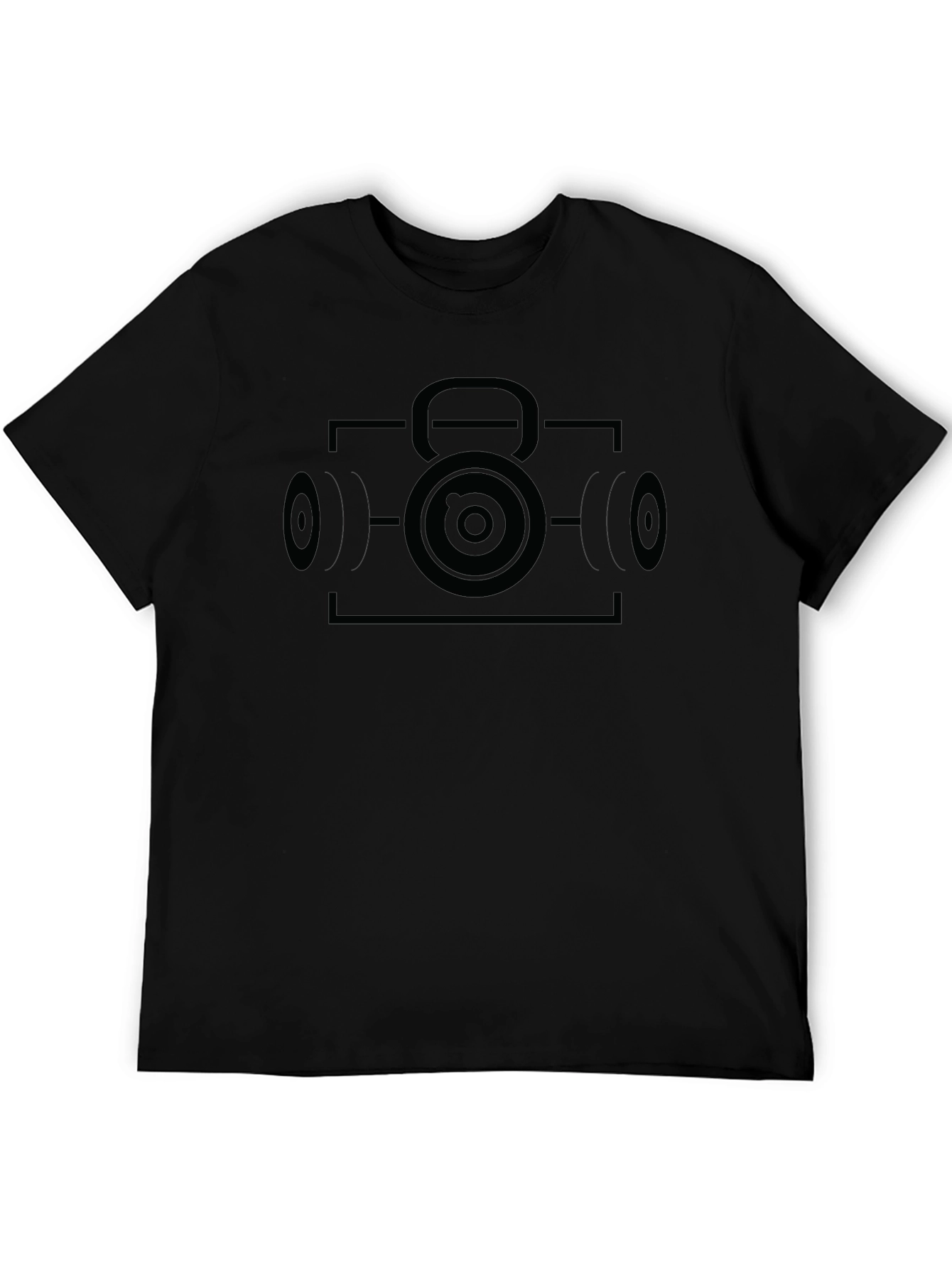 Mens Black Graphic Tee - Fitness Kettlebell Design