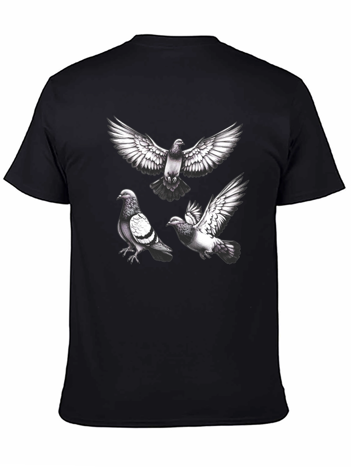 Pigeon Graphic Tee - Black Casual T-Shirt