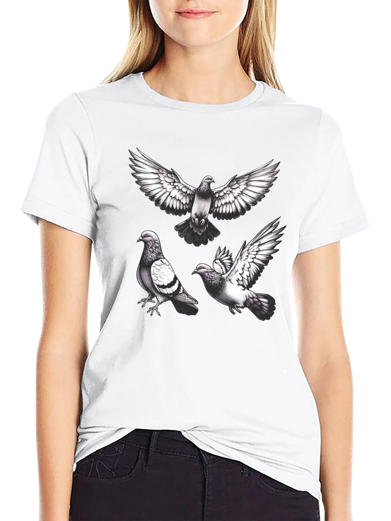 Pigeon Graphic Tee - Black Casual T-Shirt