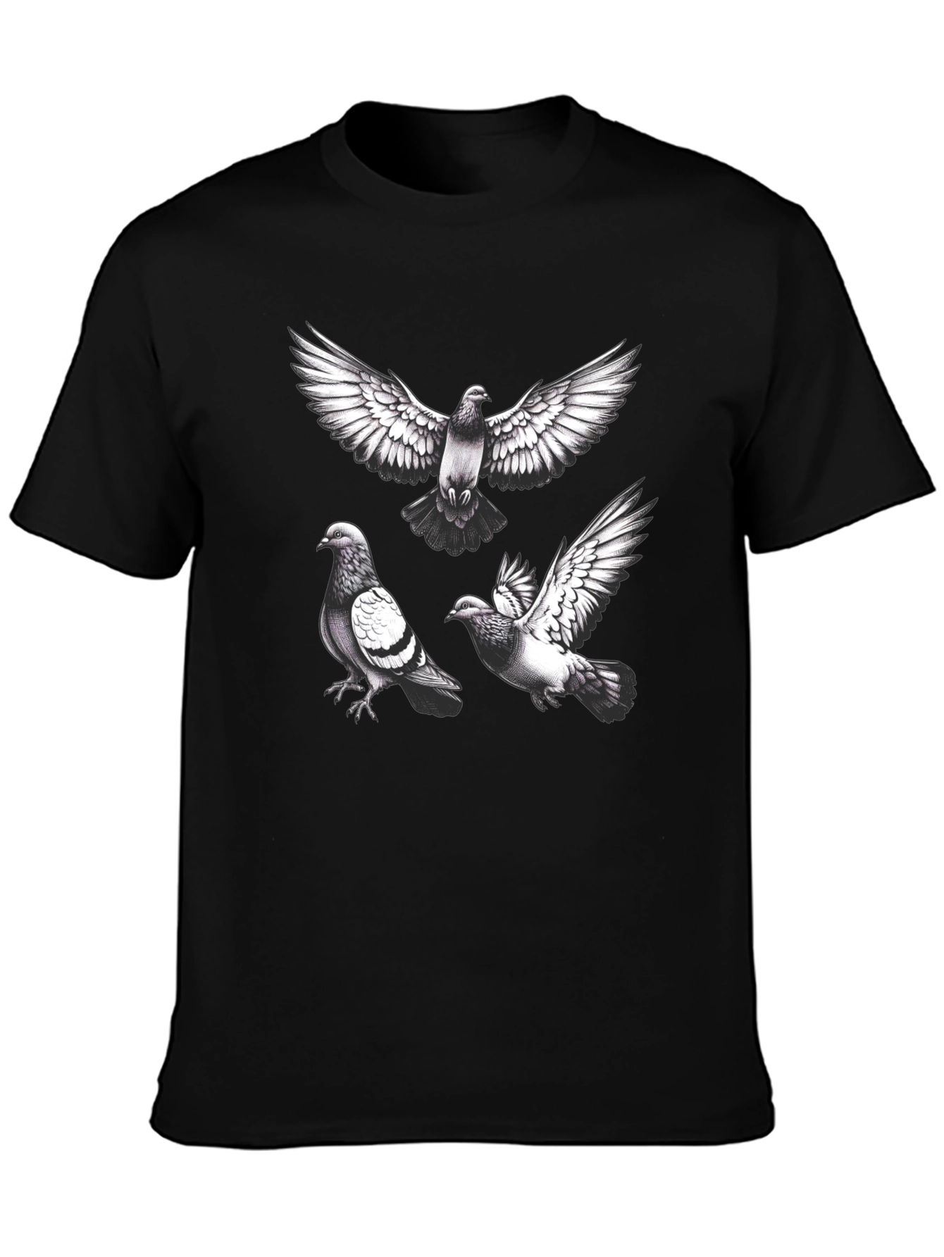 Pigeon Graphic Tee - Black Casual T-Shirt