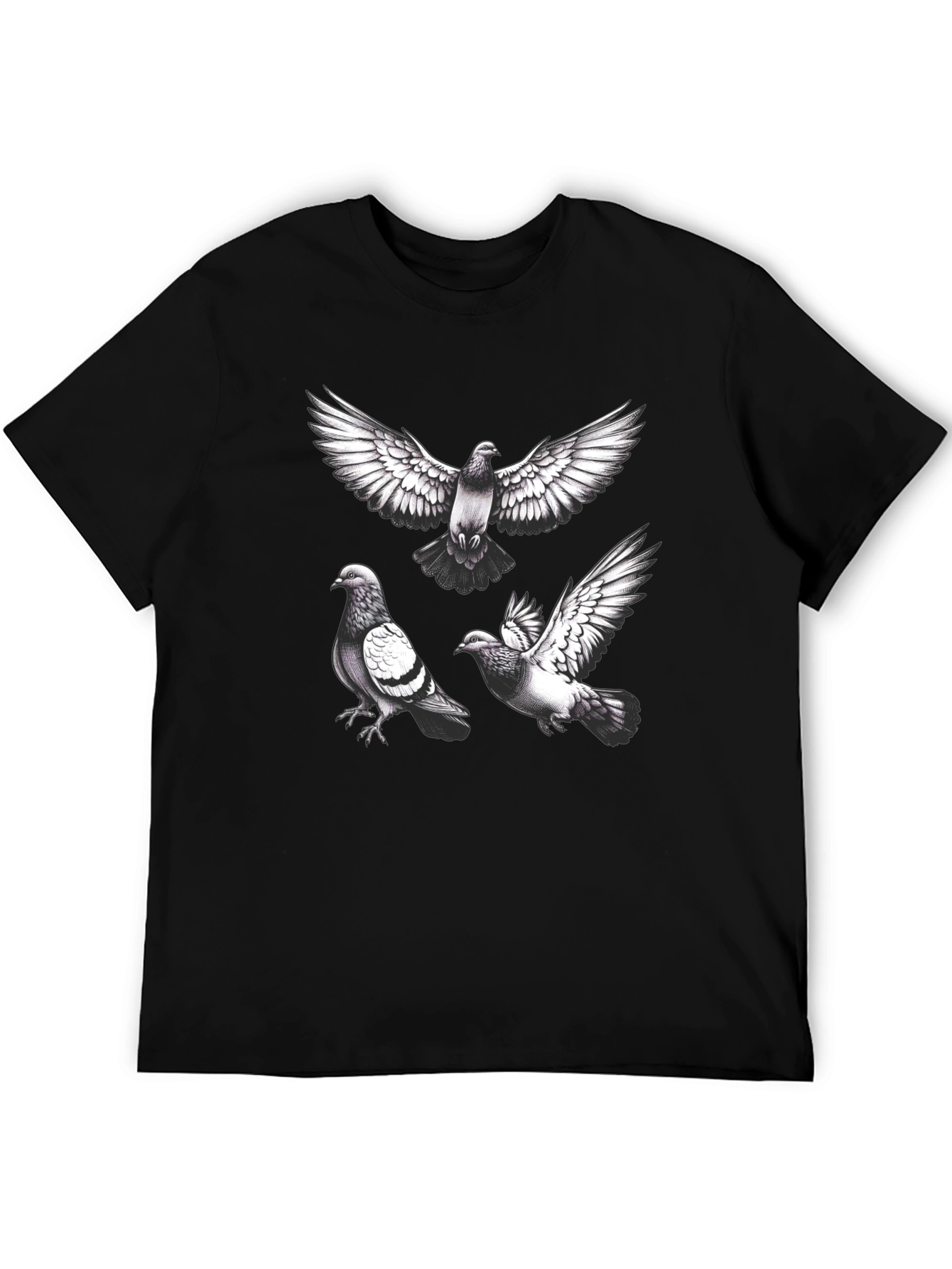 Pigeon Graphic Tee - Black Casual T-Shirt