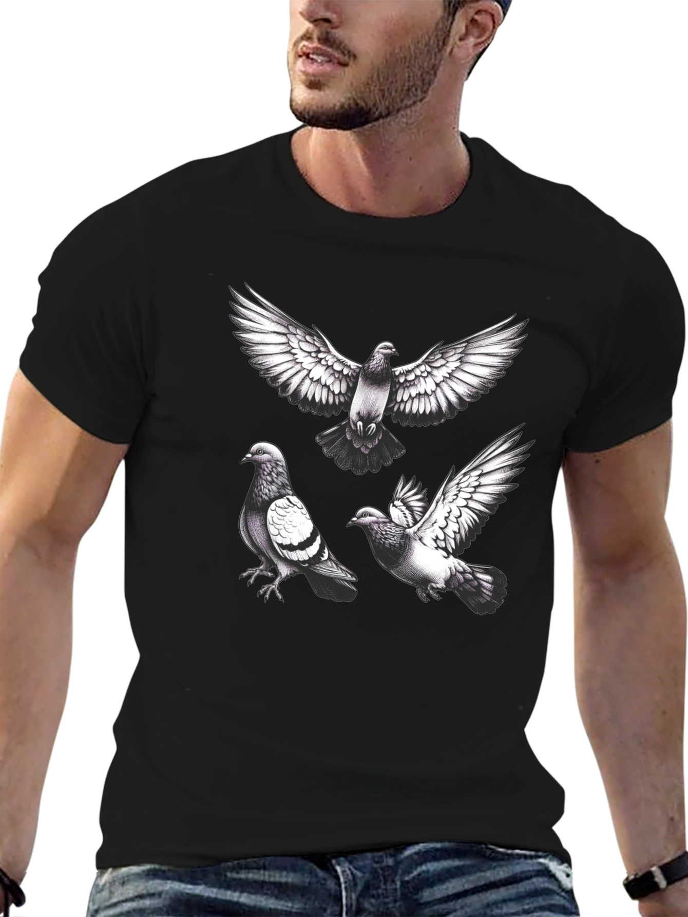Pigeon Graphic Tee - Black Casual T-Shirt