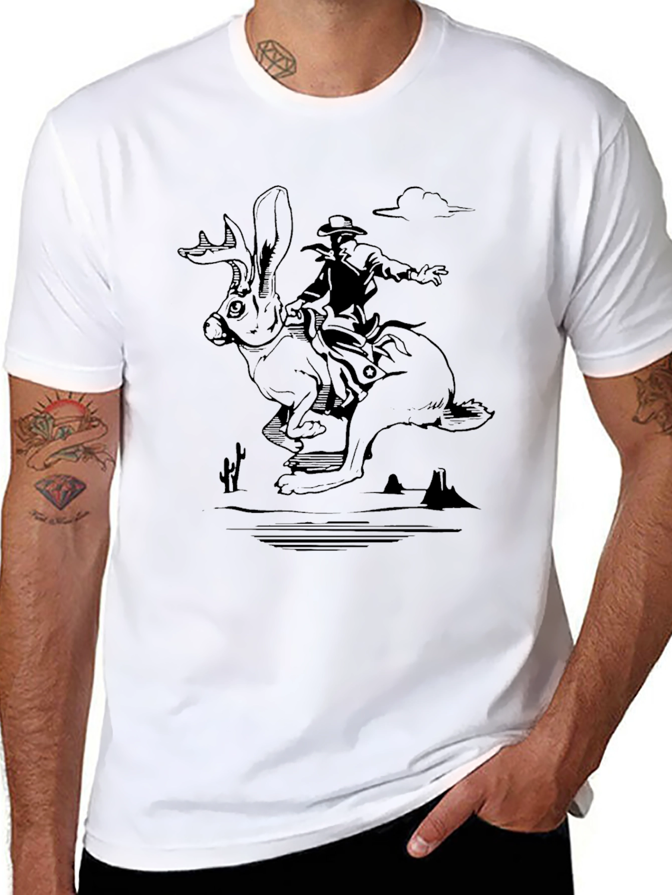 Cowboy Riding Hare T-Shirt - Western Graphic Tee
