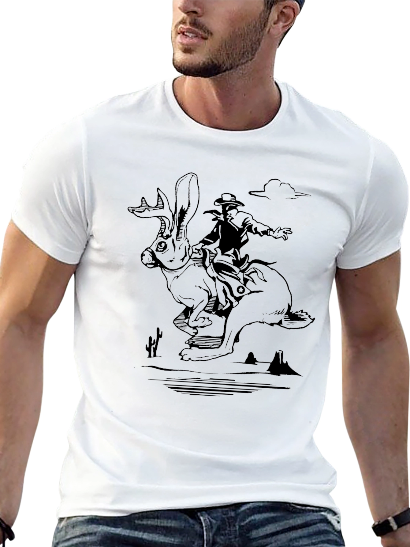 Cowboy Riding Hare T-Shirt - Western Graphic Tee