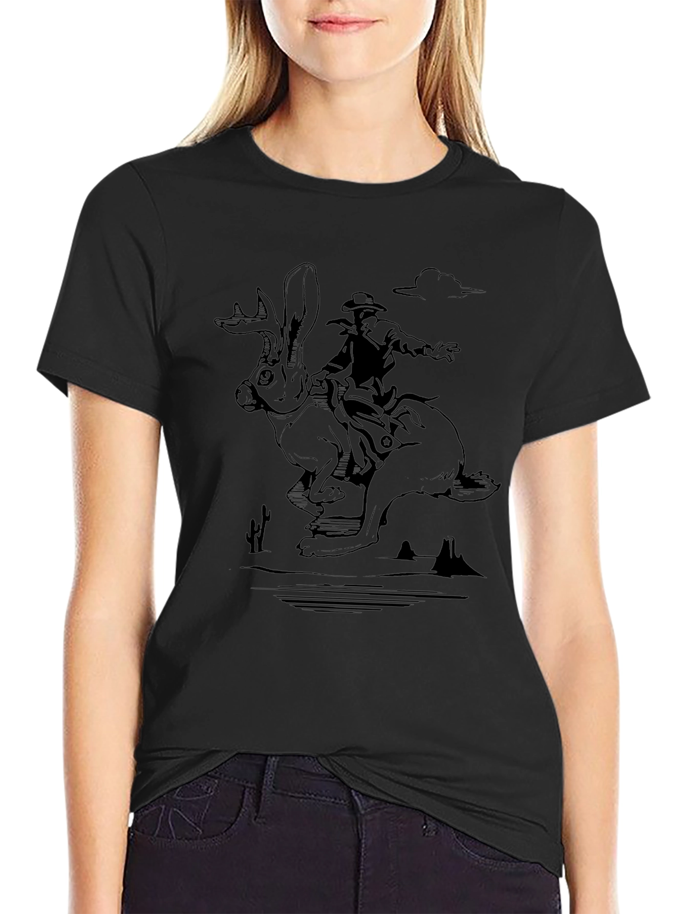 Cowboy Riding Hare T-Shirt - Western Graphic Tee