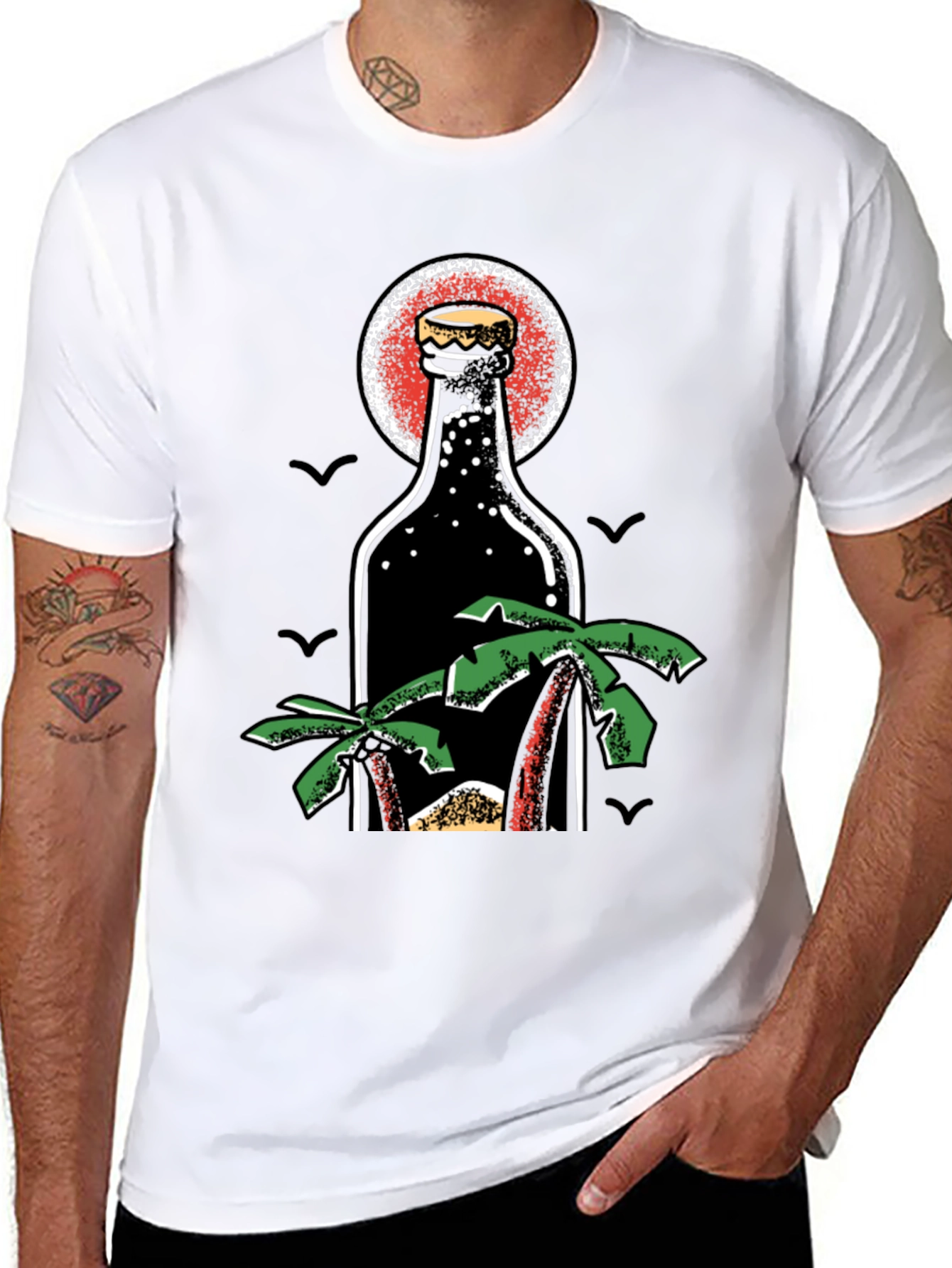Tropical Beer Bottle Graphic T-Shirt