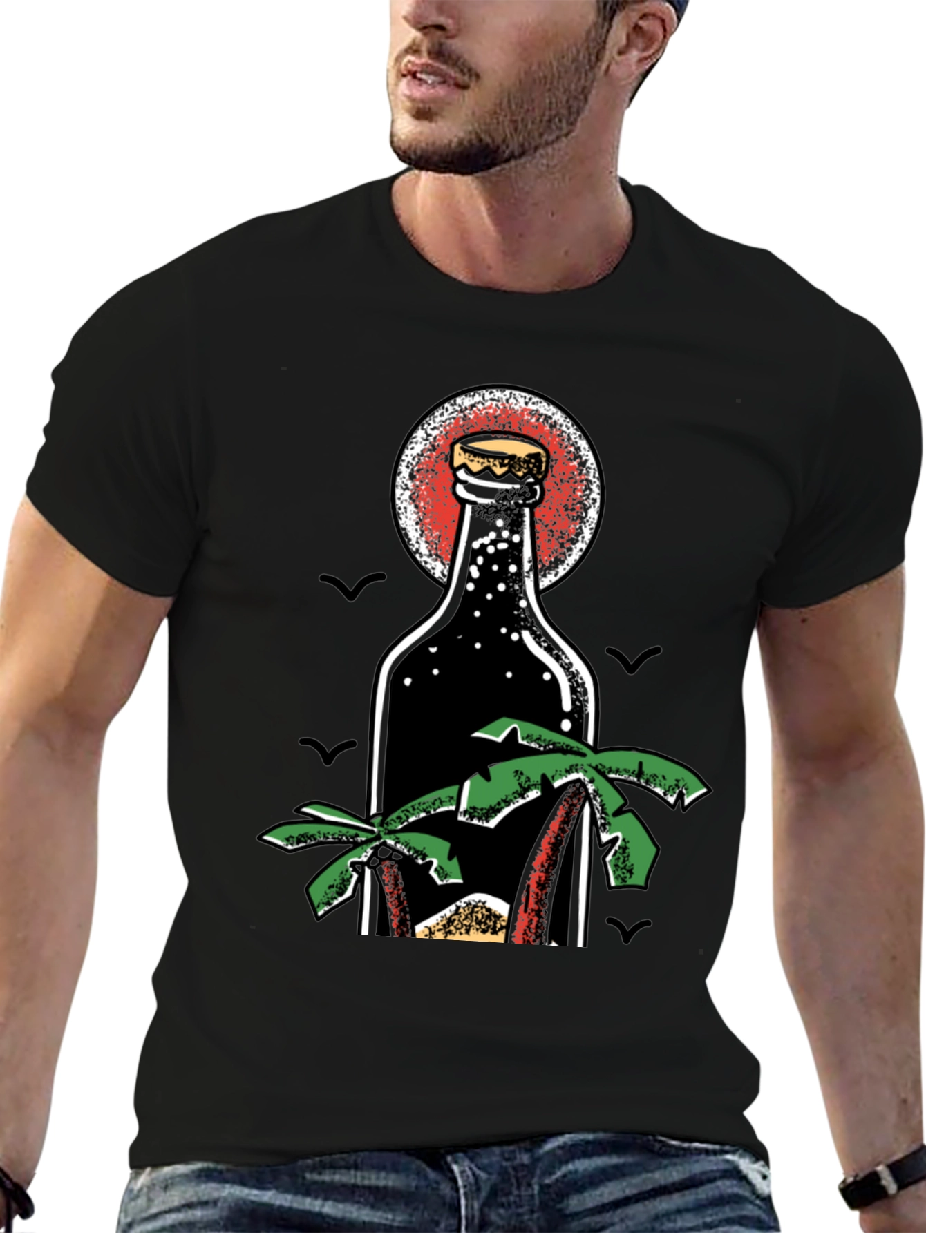 Tropical Beer Bottle Graphic T-Shirt