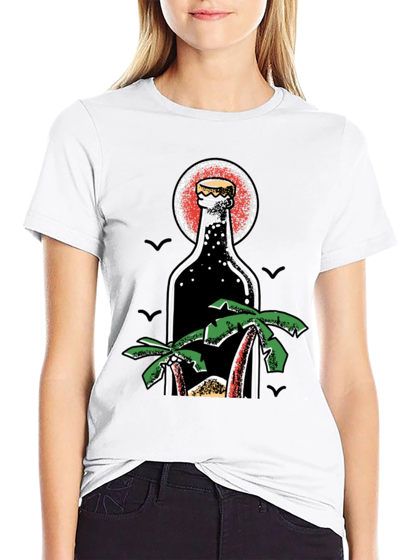 Tropical Beer Bottle Graphic T-Shirt