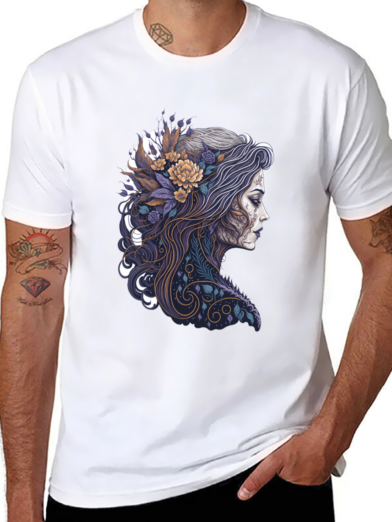 Floral Woman Graphic Black T-Shirt