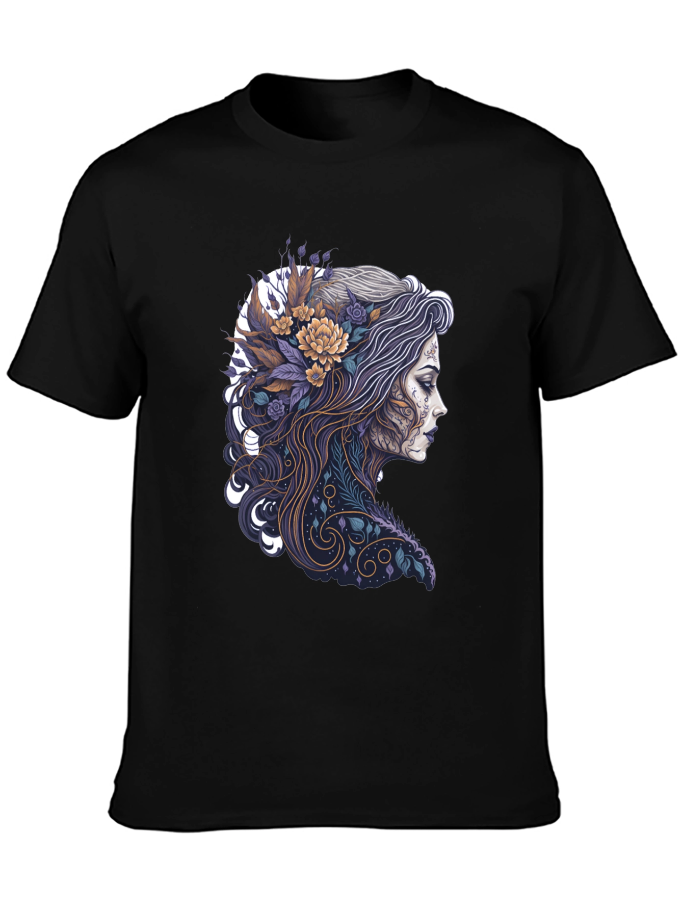 Floral Woman Graphic Black T-Shirt