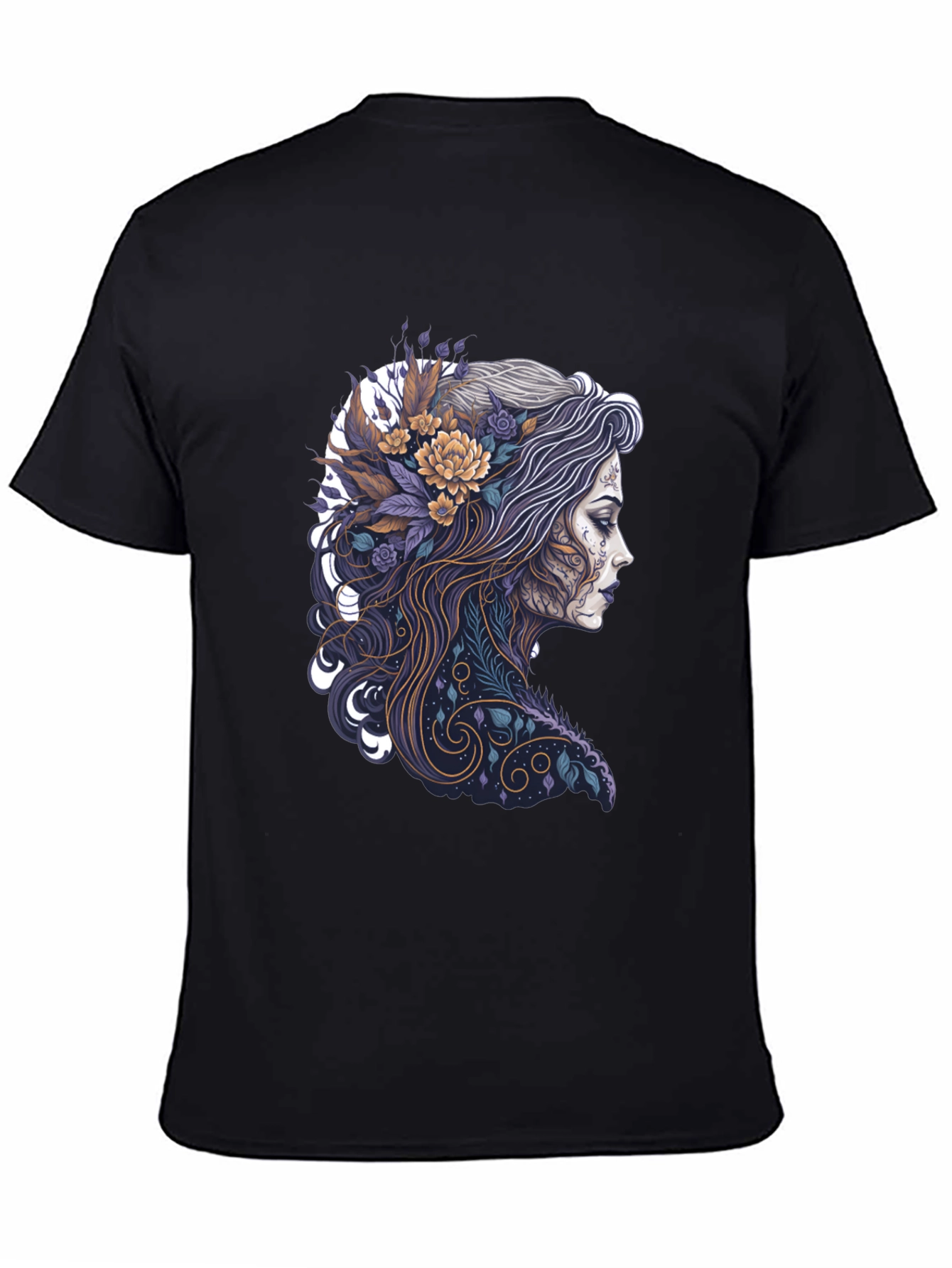 Floral Woman Graphic Black T-Shirt